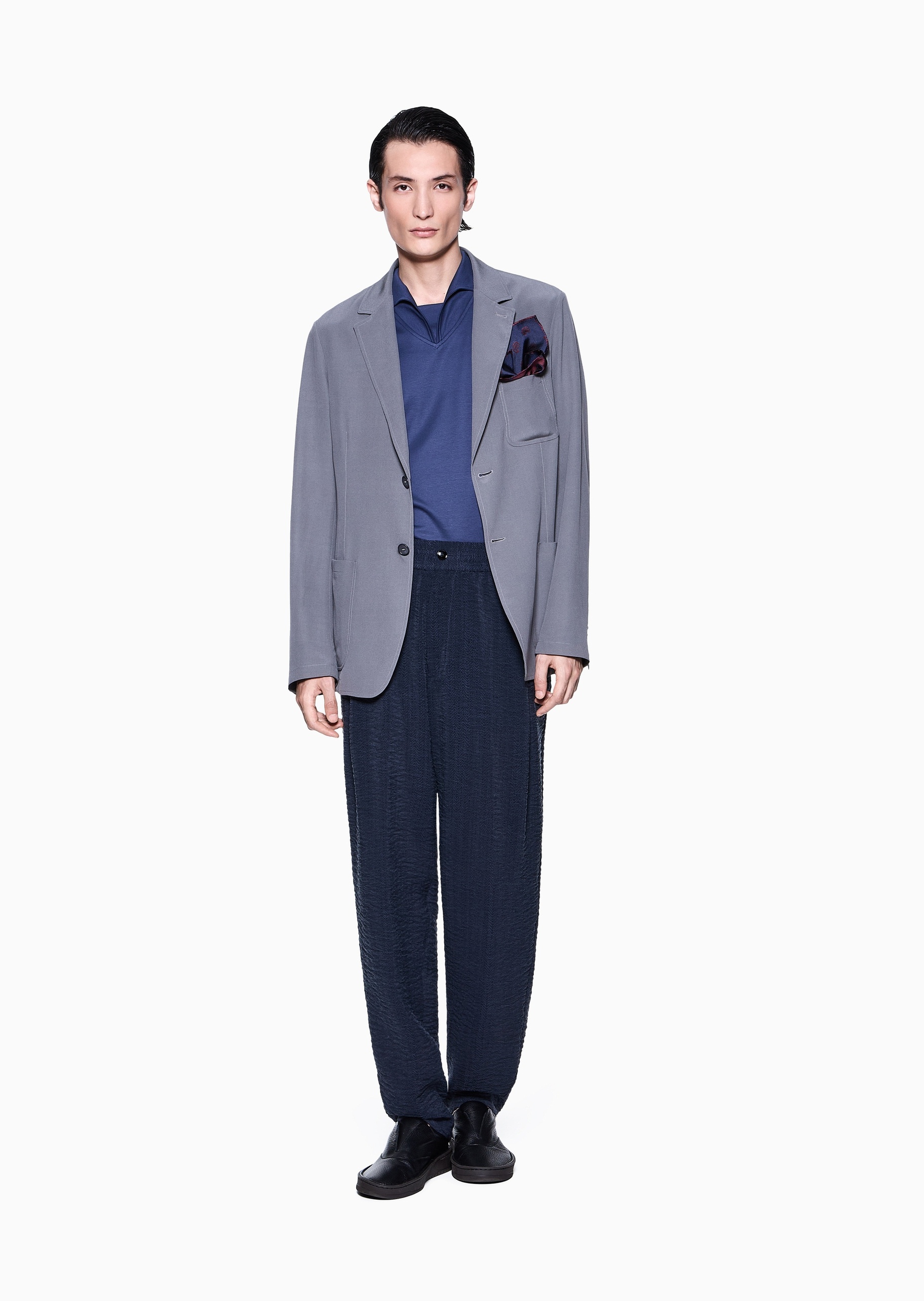 Giorgio Armani 男士宽松系带长款直筒提花休闲裤