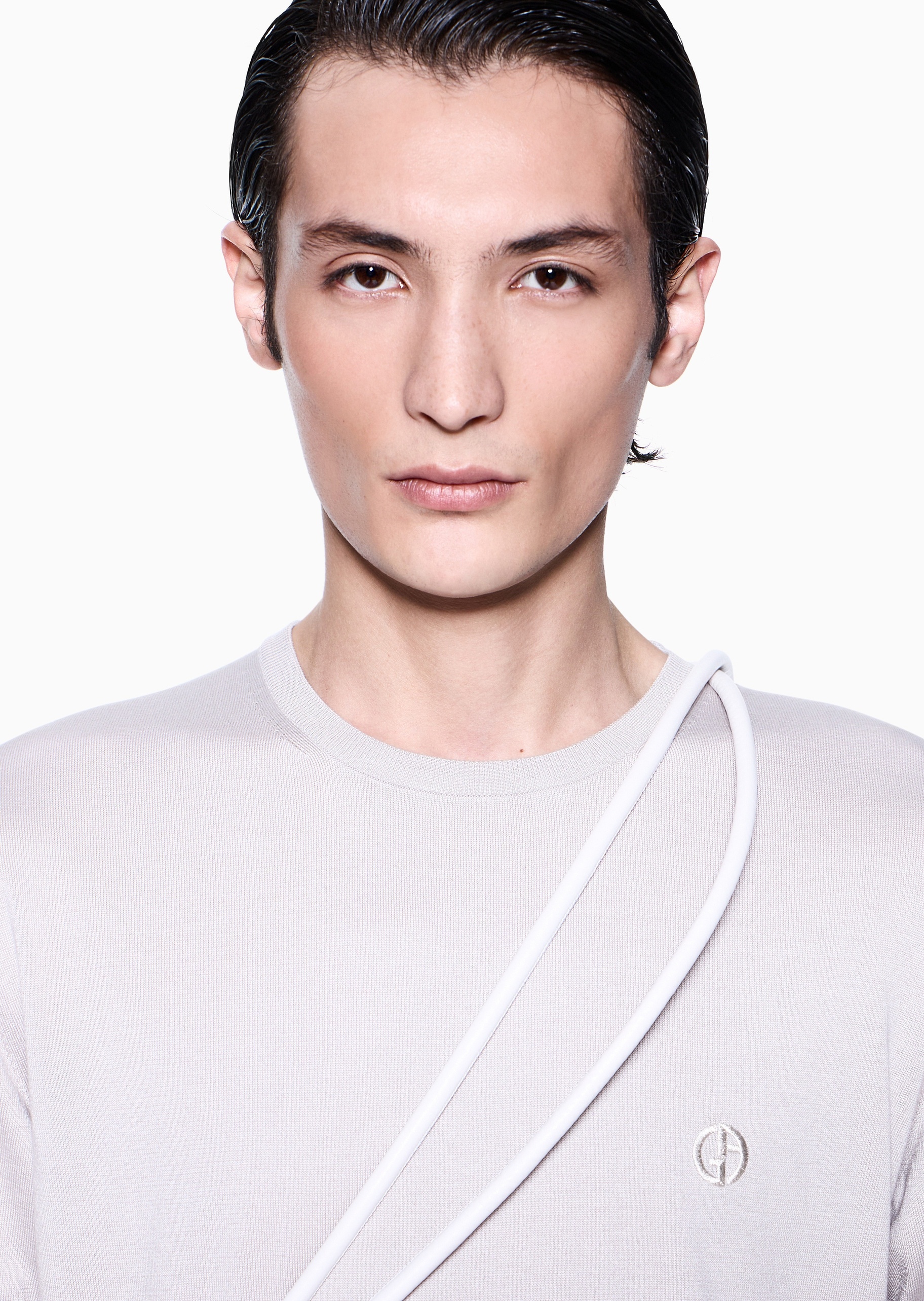 Giorgio Armani 男士桑蚕丝混纺短袖圆领刺绣针织衫
