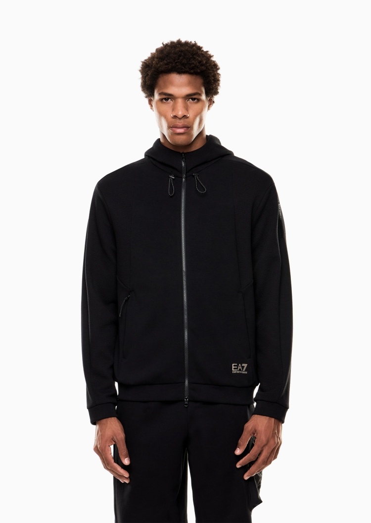 EA7 男士合身长袖连帽拉链运动卫衣外套