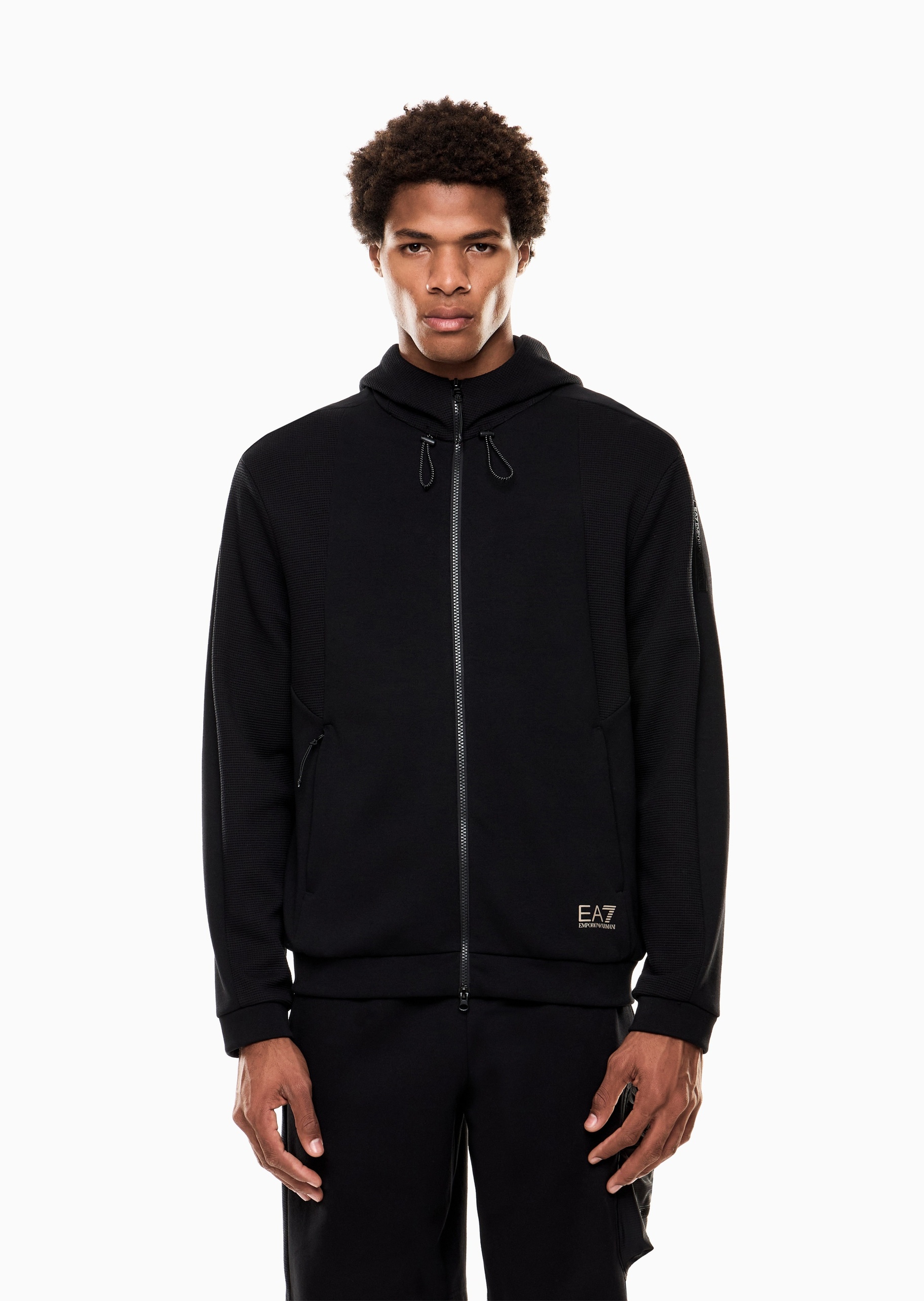 EA7 男士合身长袖连帽拉链运动卫衣外套