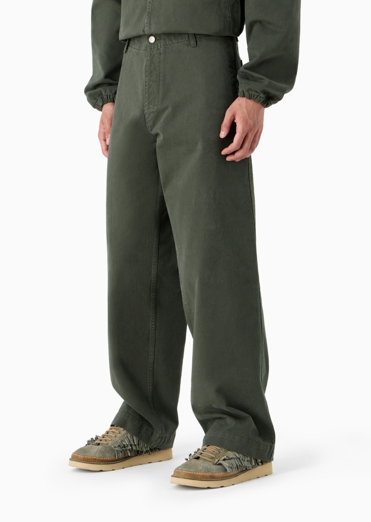 Emporio Armani 可持续系列男士全棉宽松长款阔腿纯色休闲裤