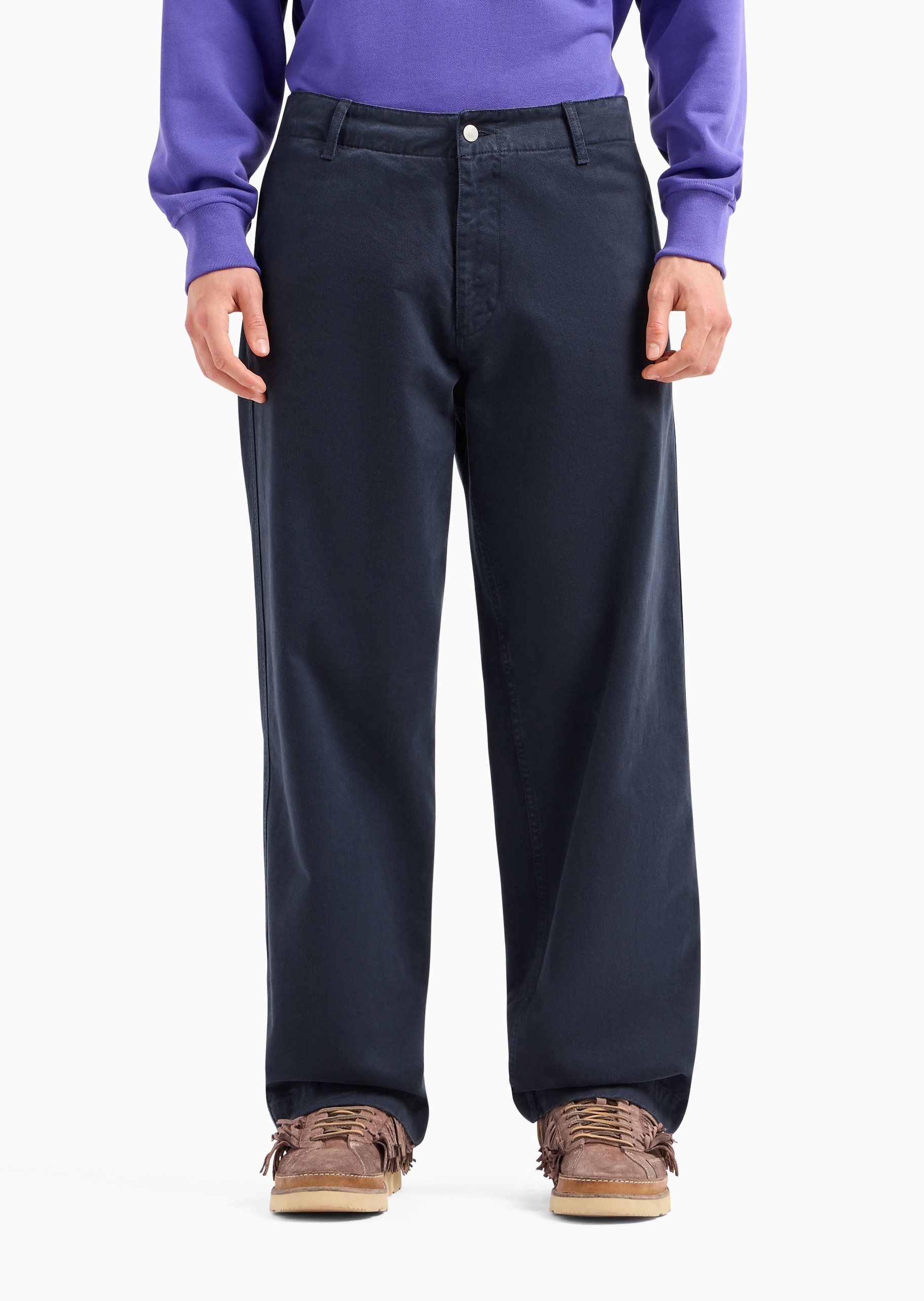Emporio Armani 可持续系列男士全棉宽松长款阔腿纯色休闲裤