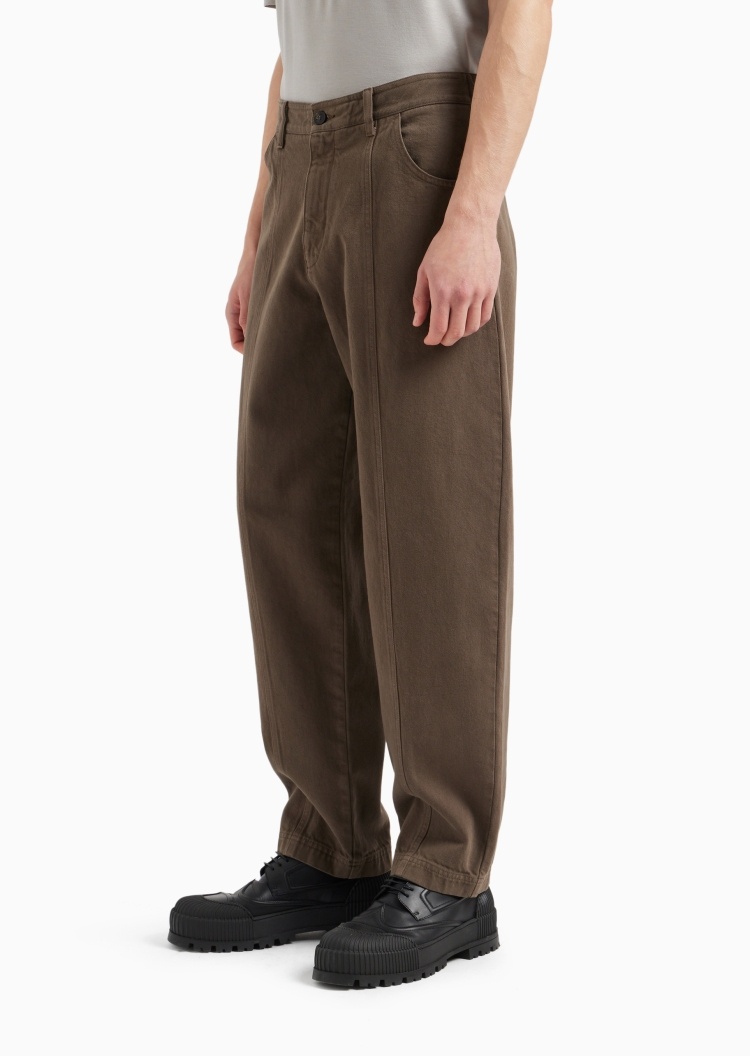 Emporio Armani 男士全棉合身长款锥形纯色斜纹休闲裤