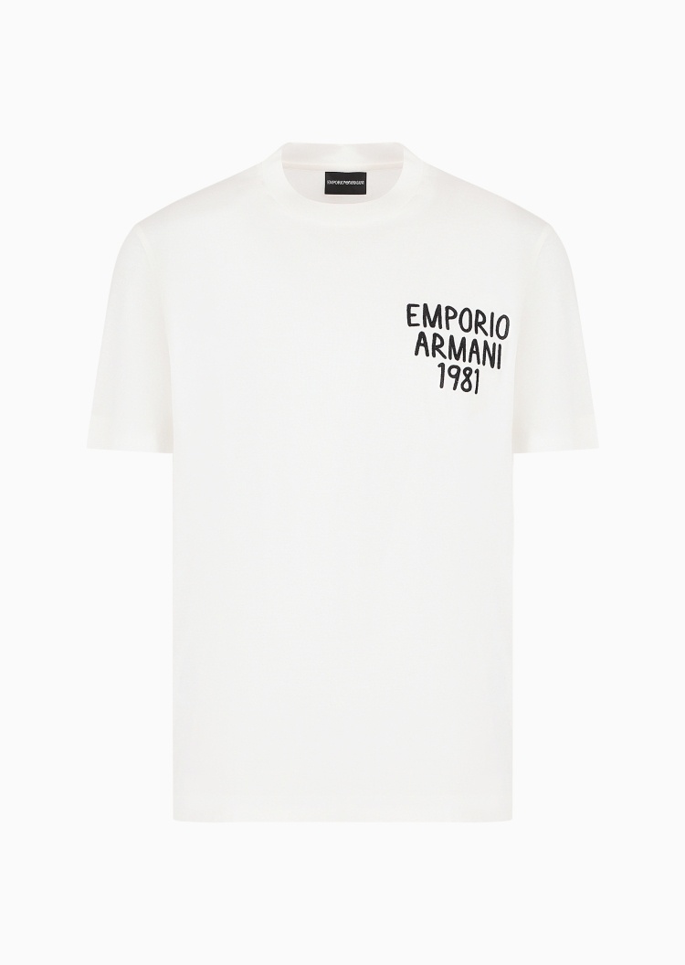 Emporio Armani 男士莱赛尔重磅合身短袖圆领刺绣T恤