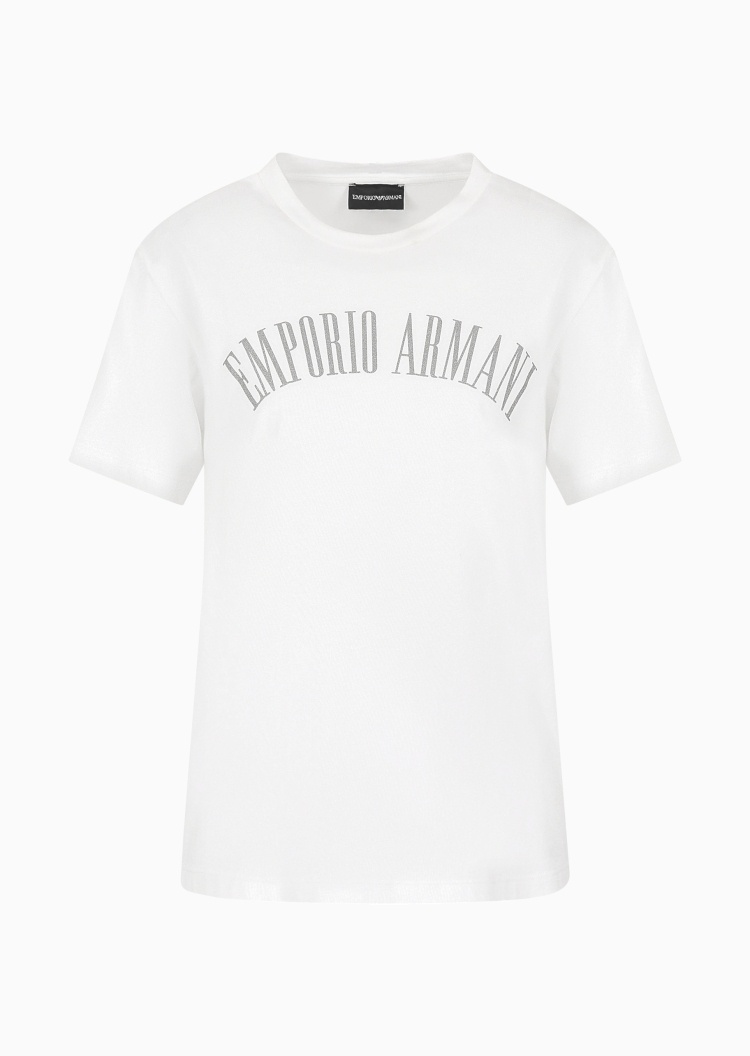 Emporio Armani 女士全棉合身短袖圆领LOGO印花T恤