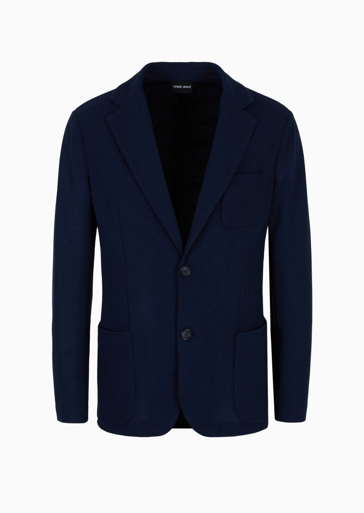 Giorgio Armani 男士桑蚕丝合身长袖平驳领单排扣西装外套