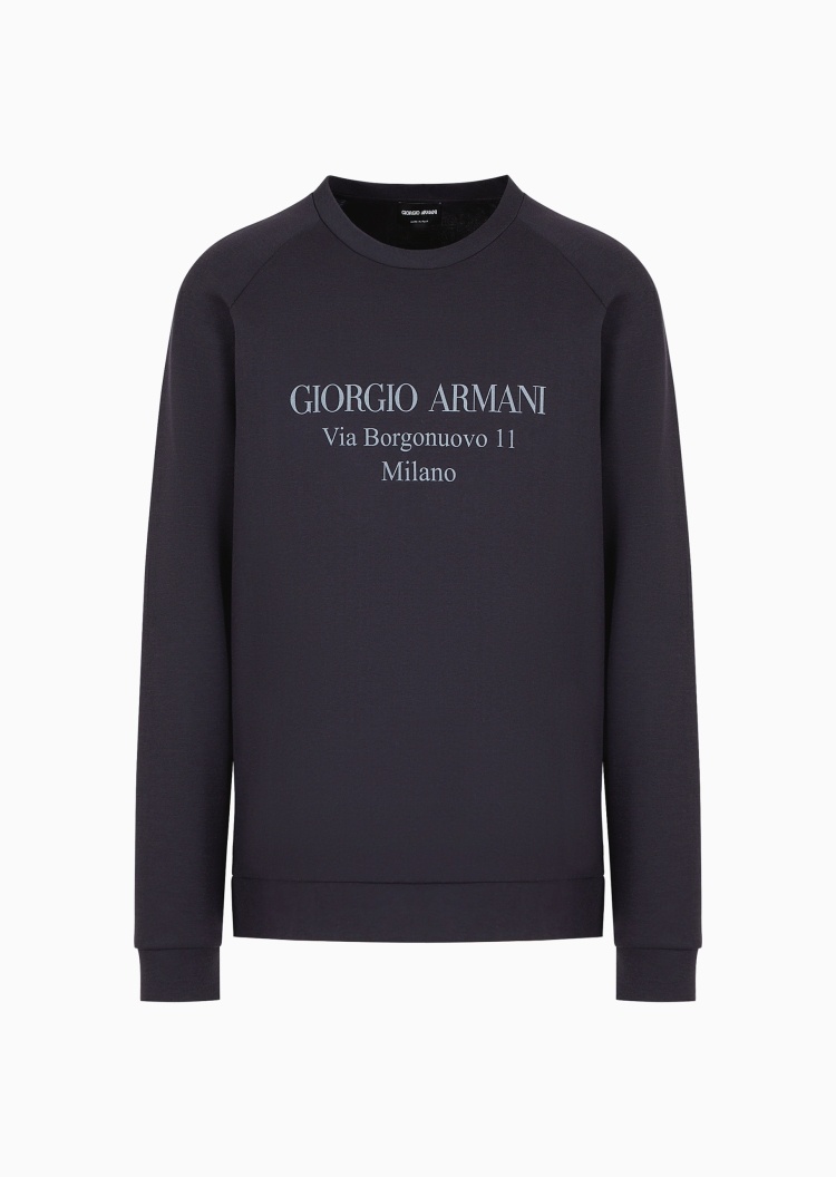 Giorgio Armani 男士棉质合身长袖圆领插肩印花卫衣