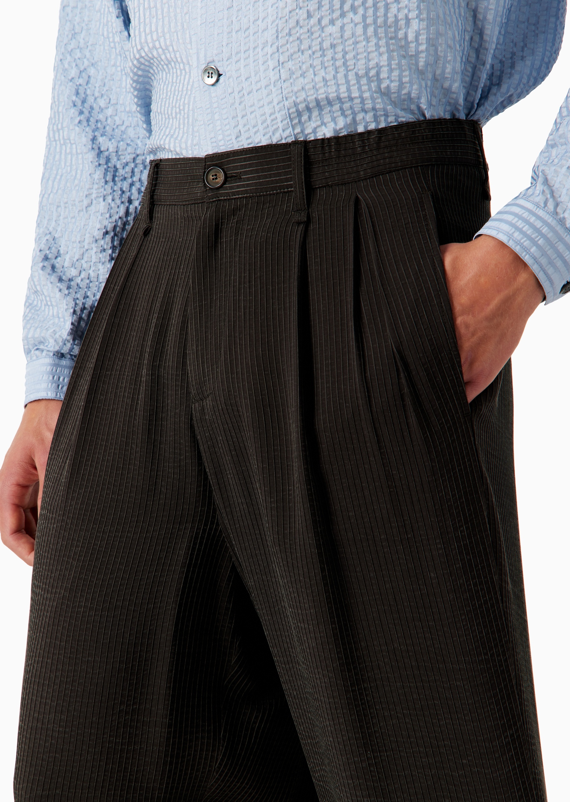 Giorgio Armani 男士宽松长款锥形竖条纹运动休闲裤