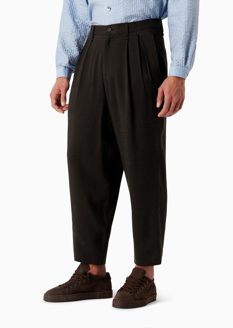 Giorgio Armani 男士宽松长款锥形竖条纹运动休闲裤
