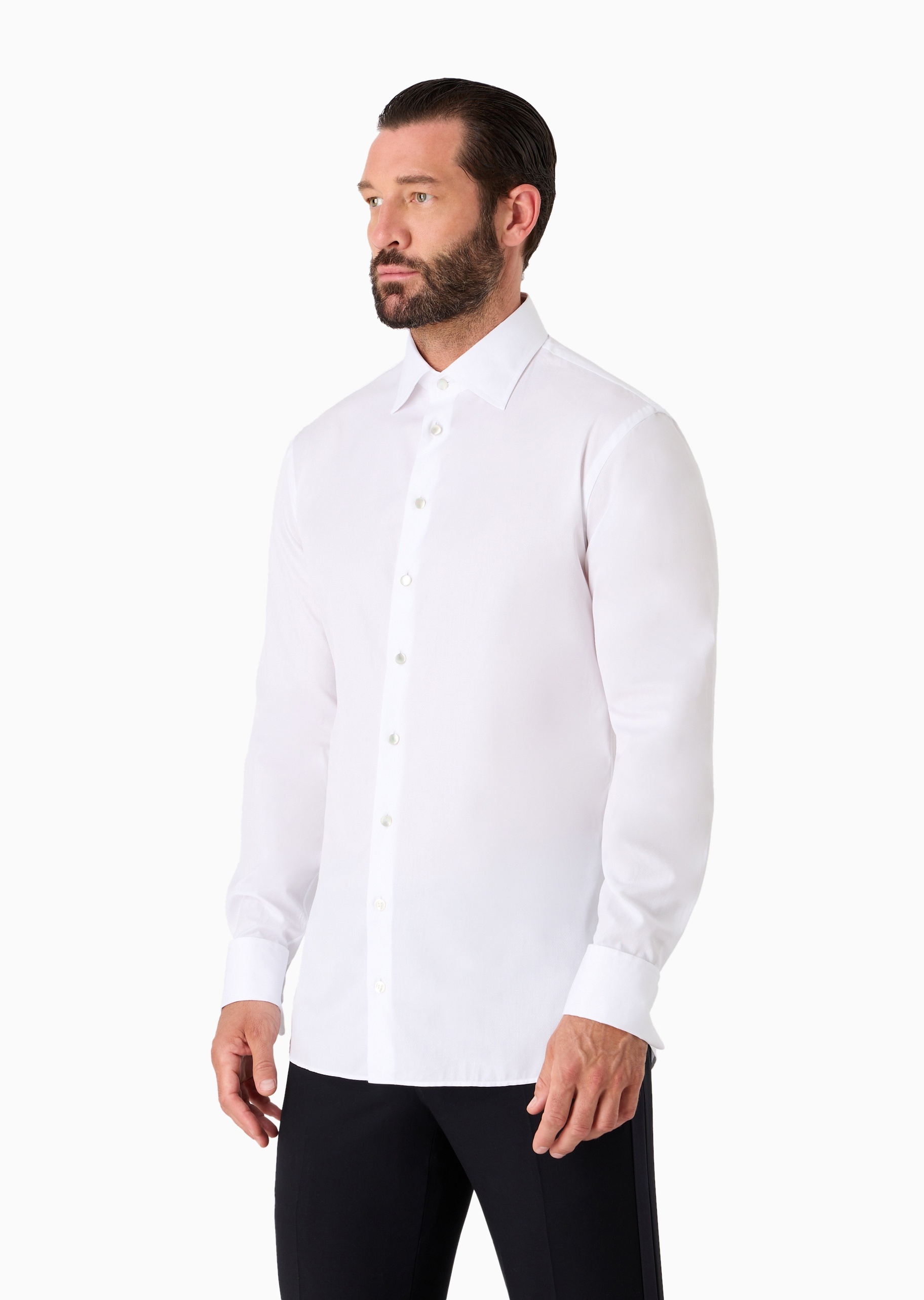 Giorgio Armani 男士全棉修身长袖翻领优雅纯色衬衫