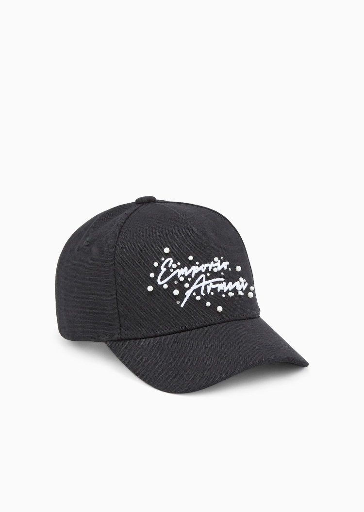 Emporio Armani 女士魔术贴圆顶弯檐刺绣休闲棒球帽