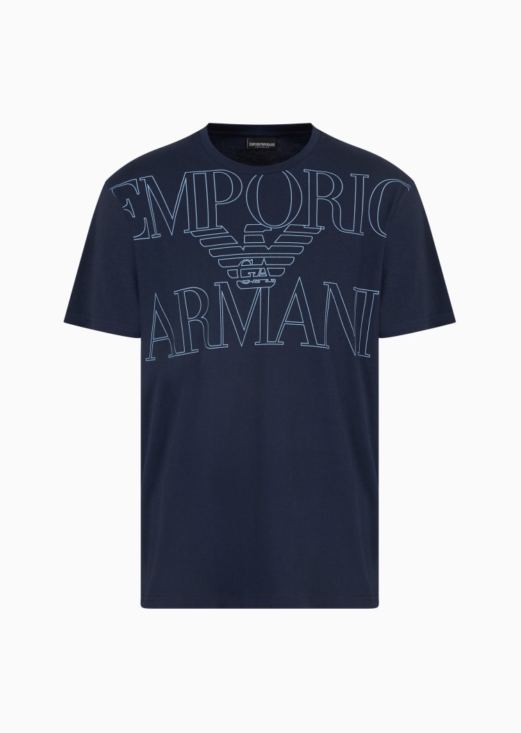 Emporio Armani 男士全棉合身短袖圆领LOGO印花沙滩T恤