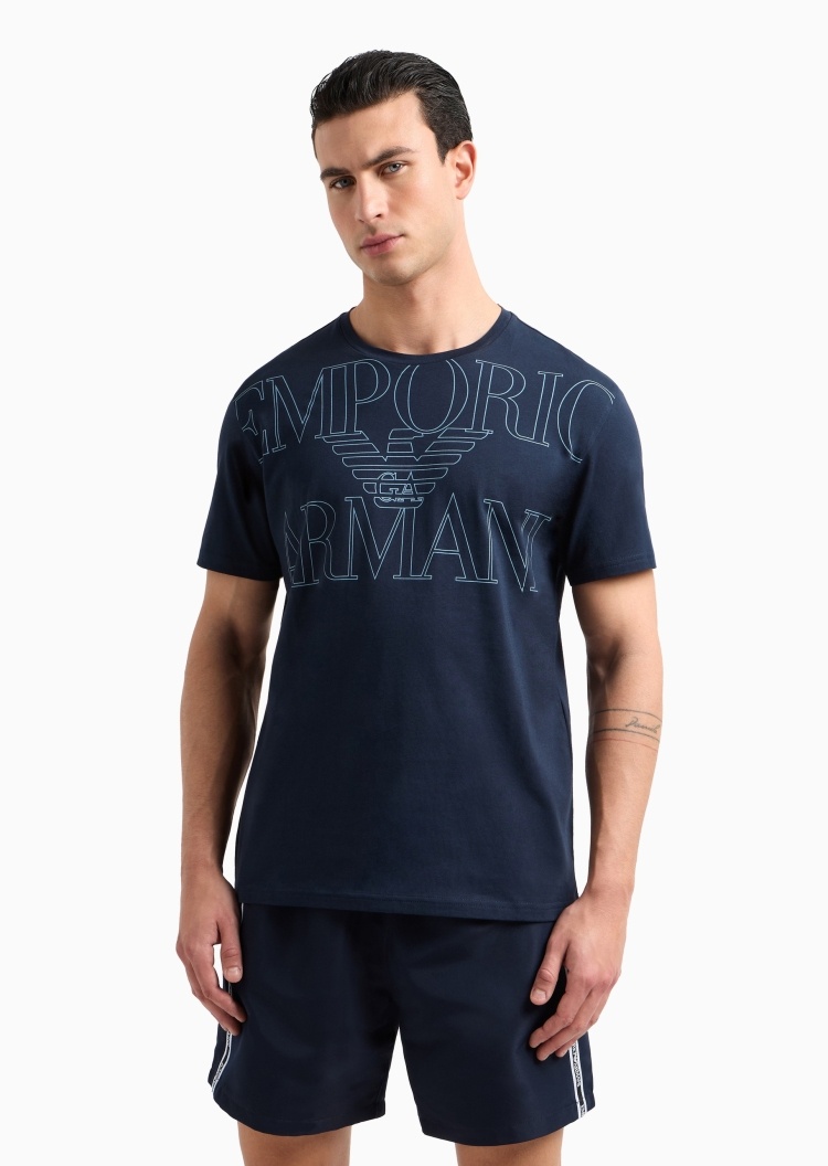 Emporio Armani 男士全棉合身短袖圆领LOGO印花沙滩T恤