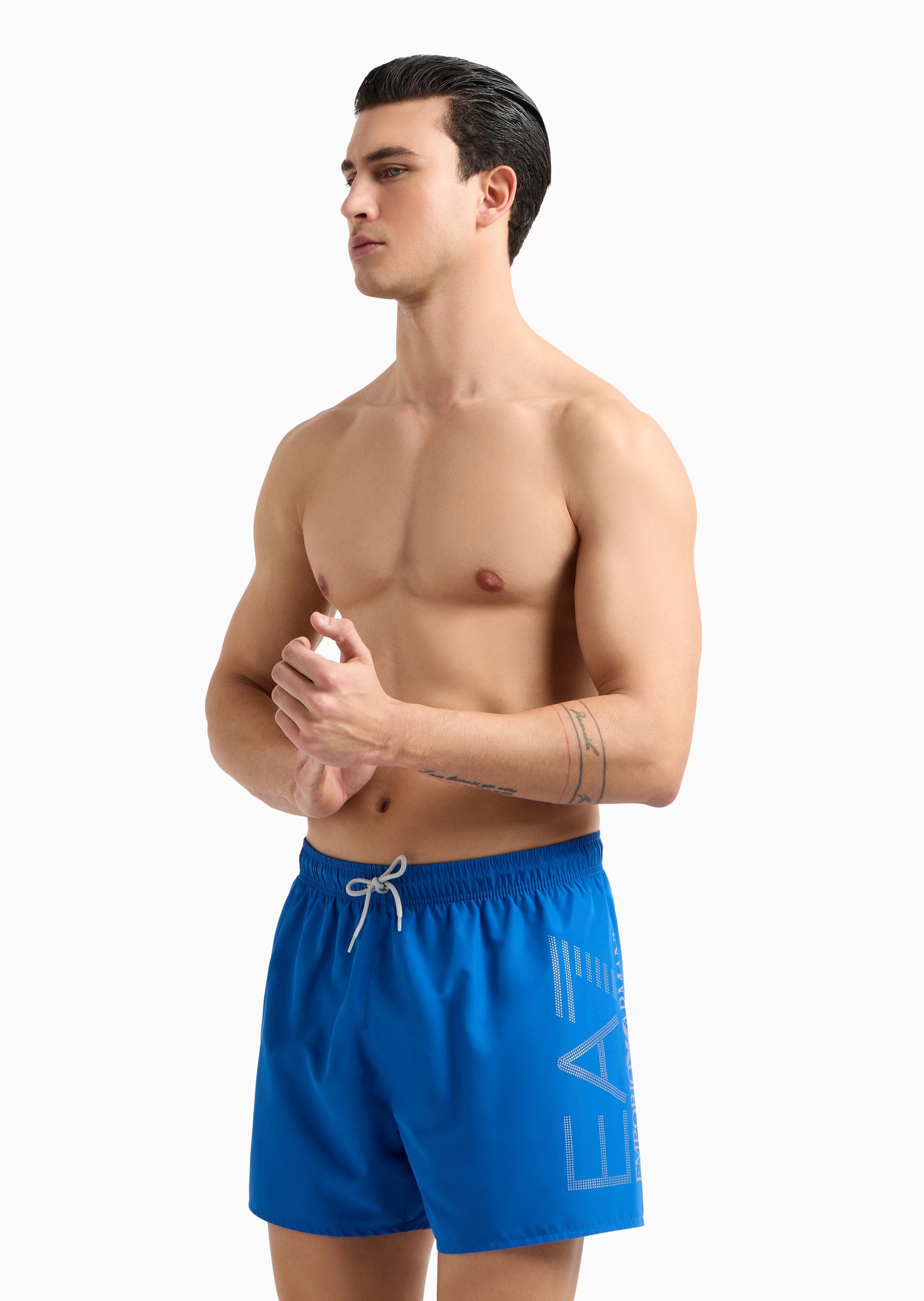 EA7 男士合身系带短款印花游泳沙滩裤