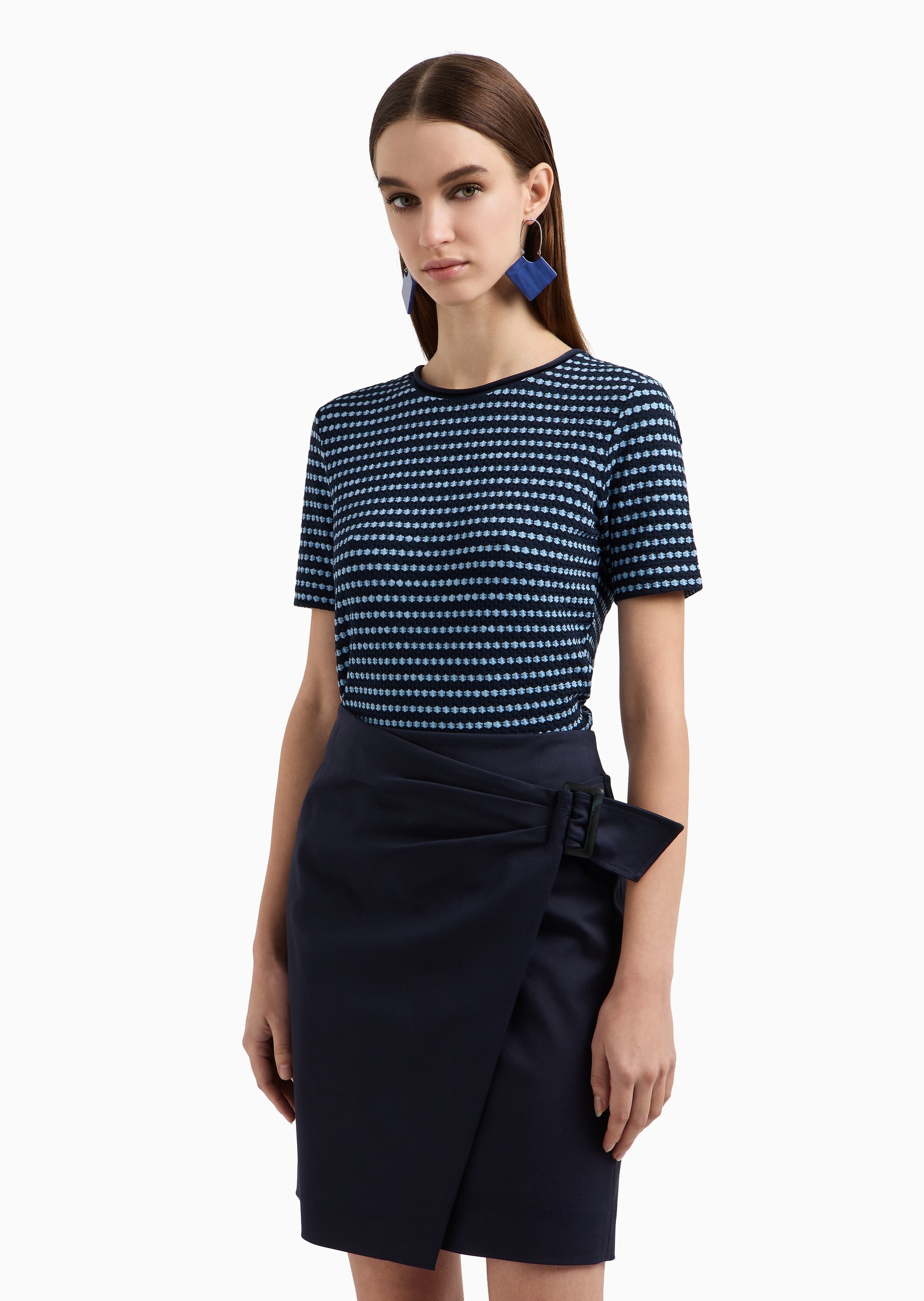 Emporio Armani 女士棉质微弹合身短款不规则设计感半身裙