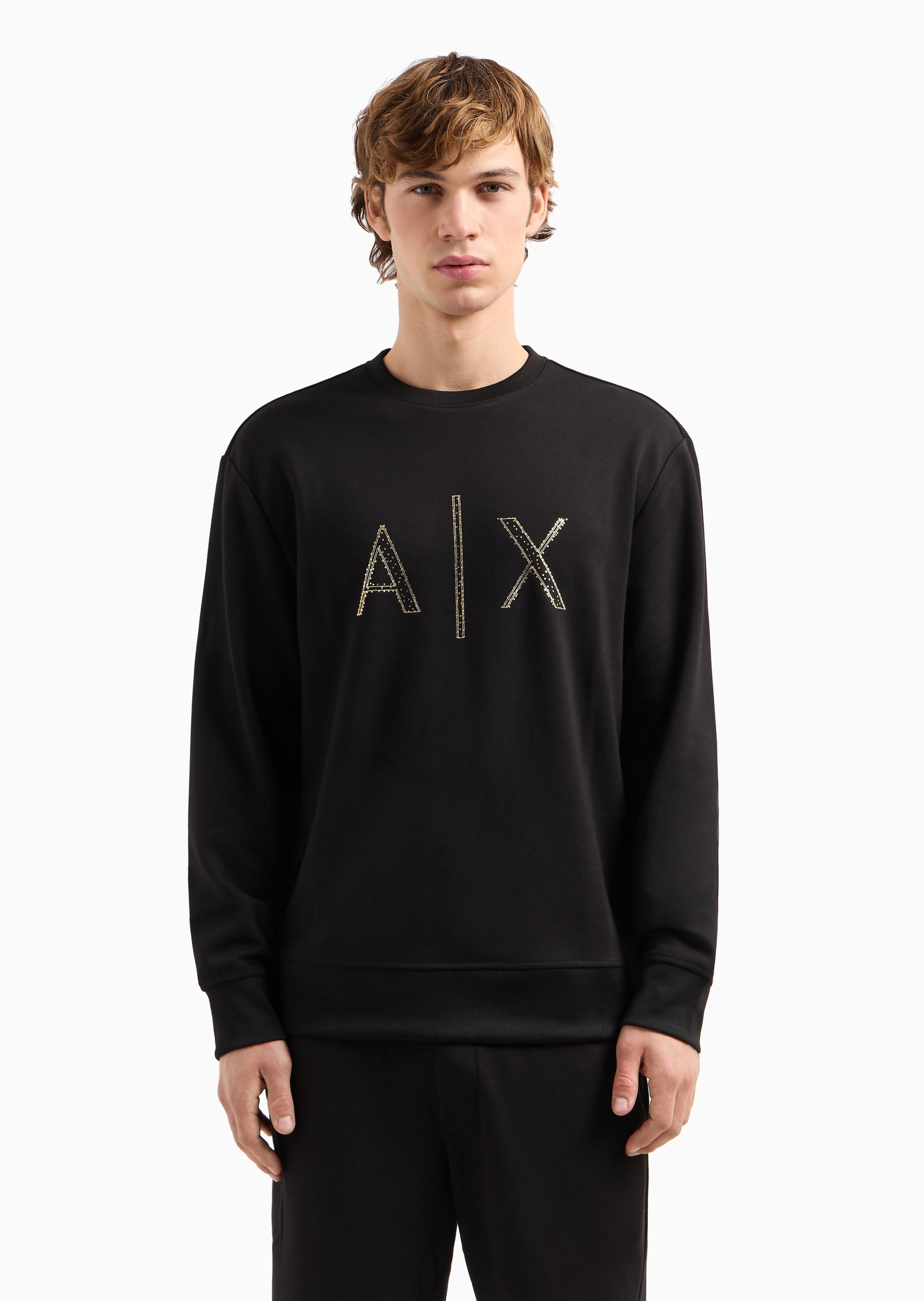 ARMANI EXCHANGE 男士微弹合身长袖圆领运动休闲卫衣