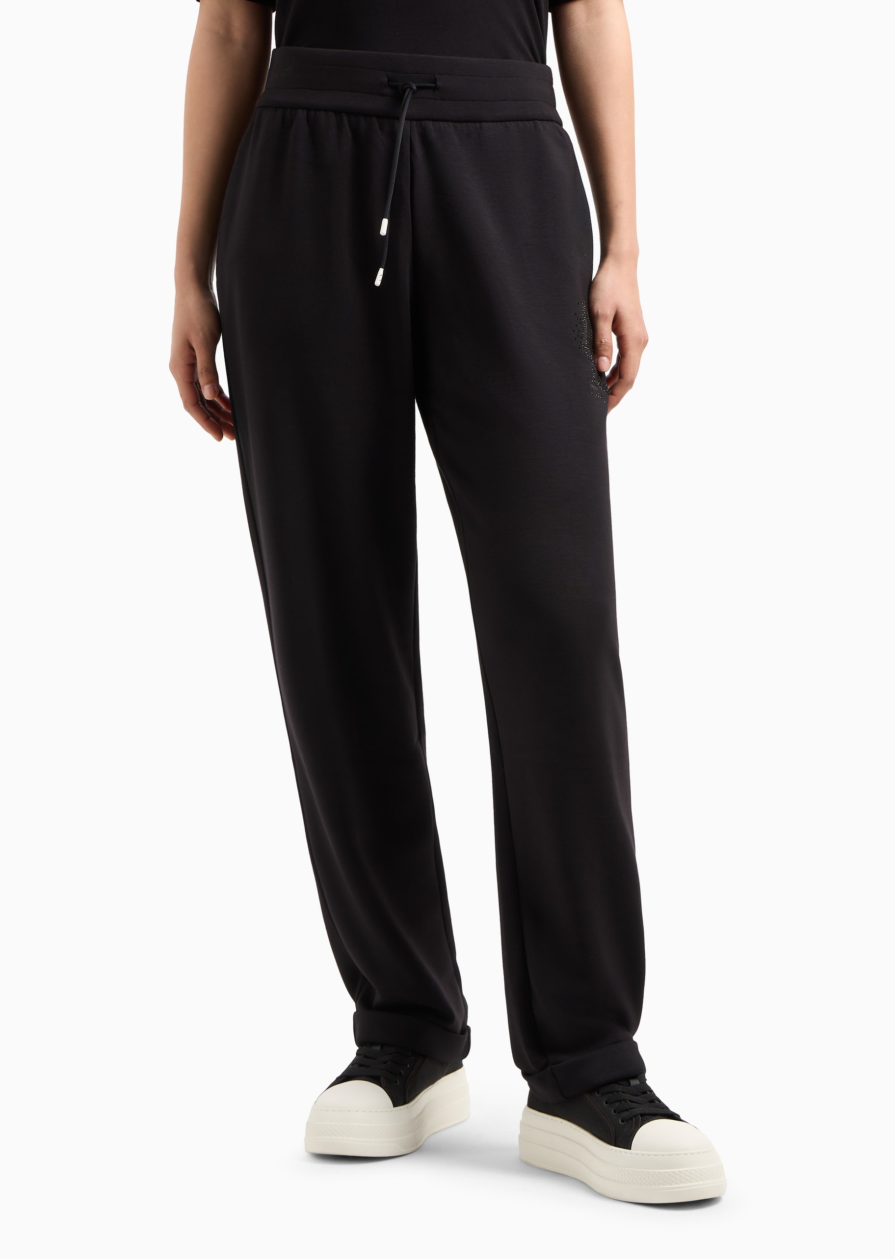 ARMANI EXCHANGE 女士弹力宽松系带长款直筒纯色卫裤