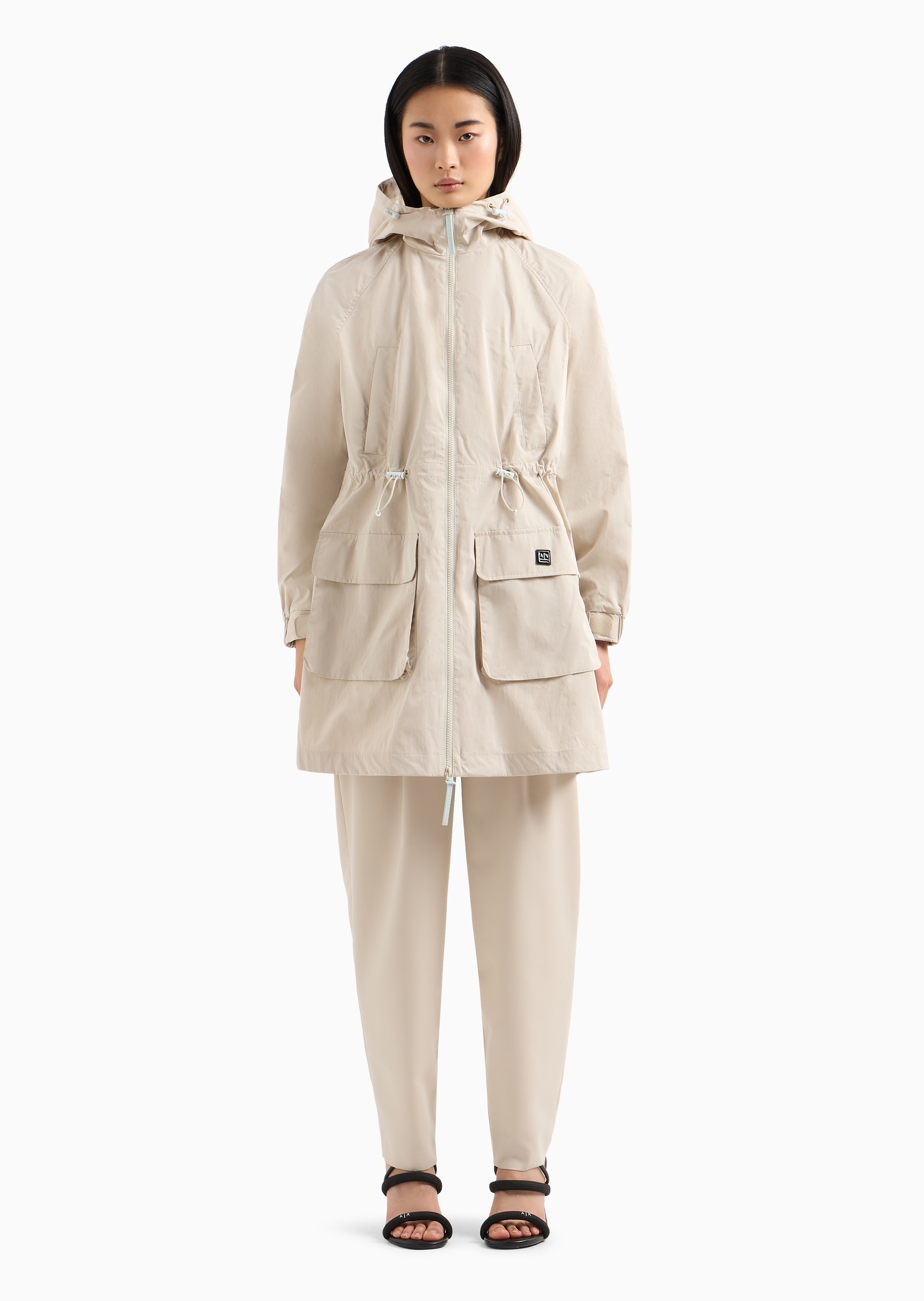 ARMANI EXCHANGE 女士长袖中长款连帽插肩腰部抽绳夹克
