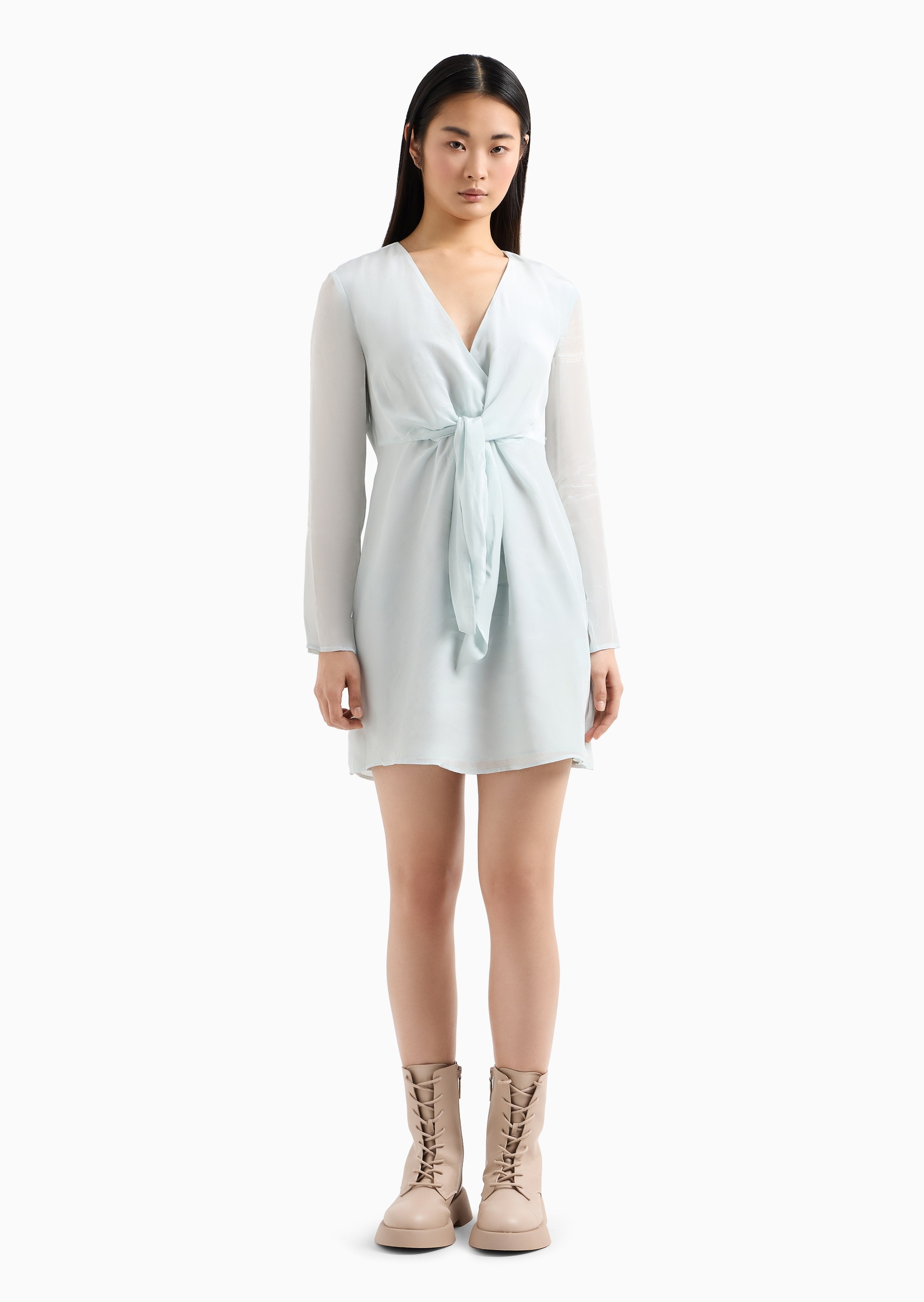ARMANI EXCHANGE 女士人造棉合身短款V领系带连衣裙