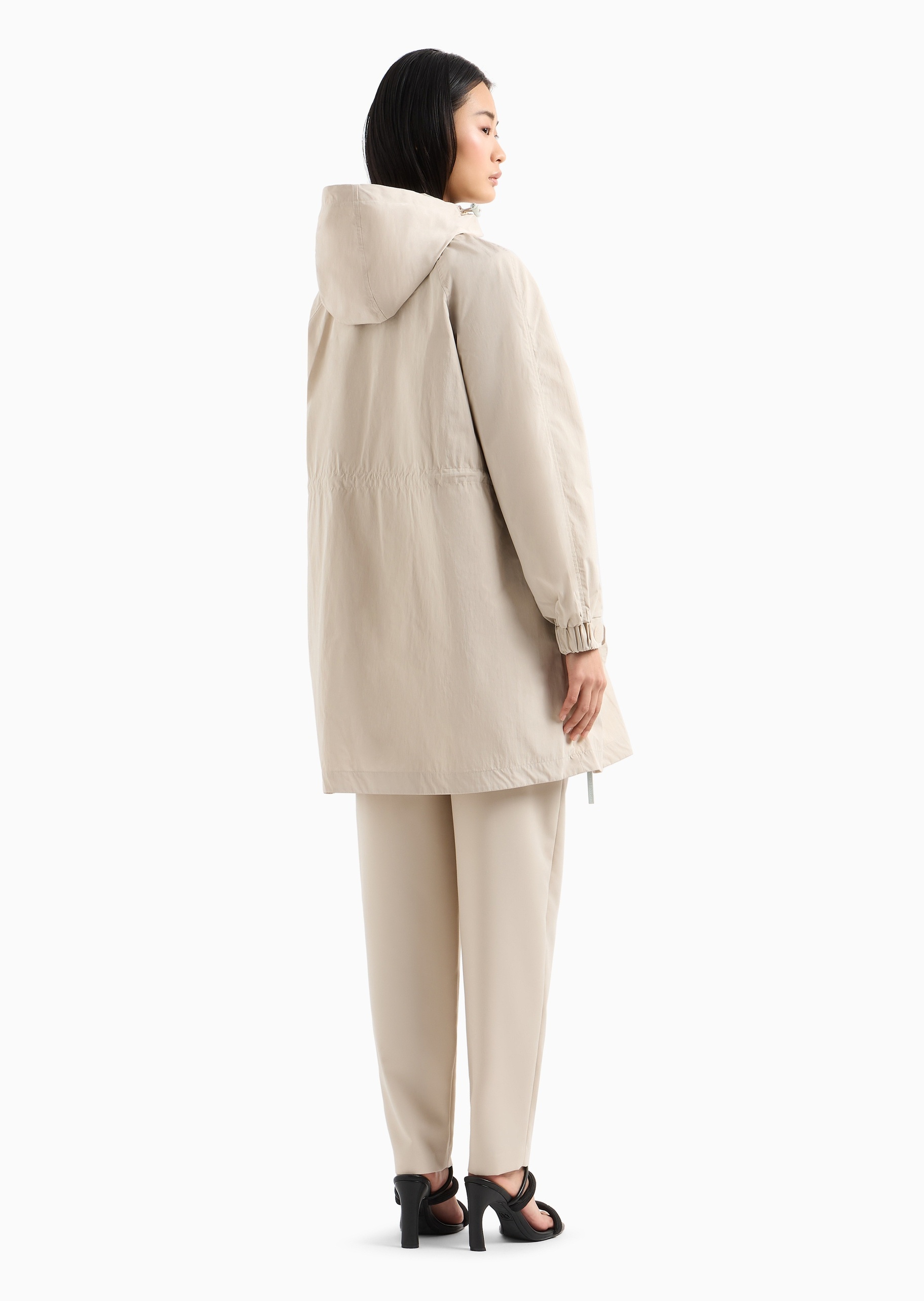 ARMANI EXCHANGE 女士长袖中长款连帽插肩腰部抽绳夹克