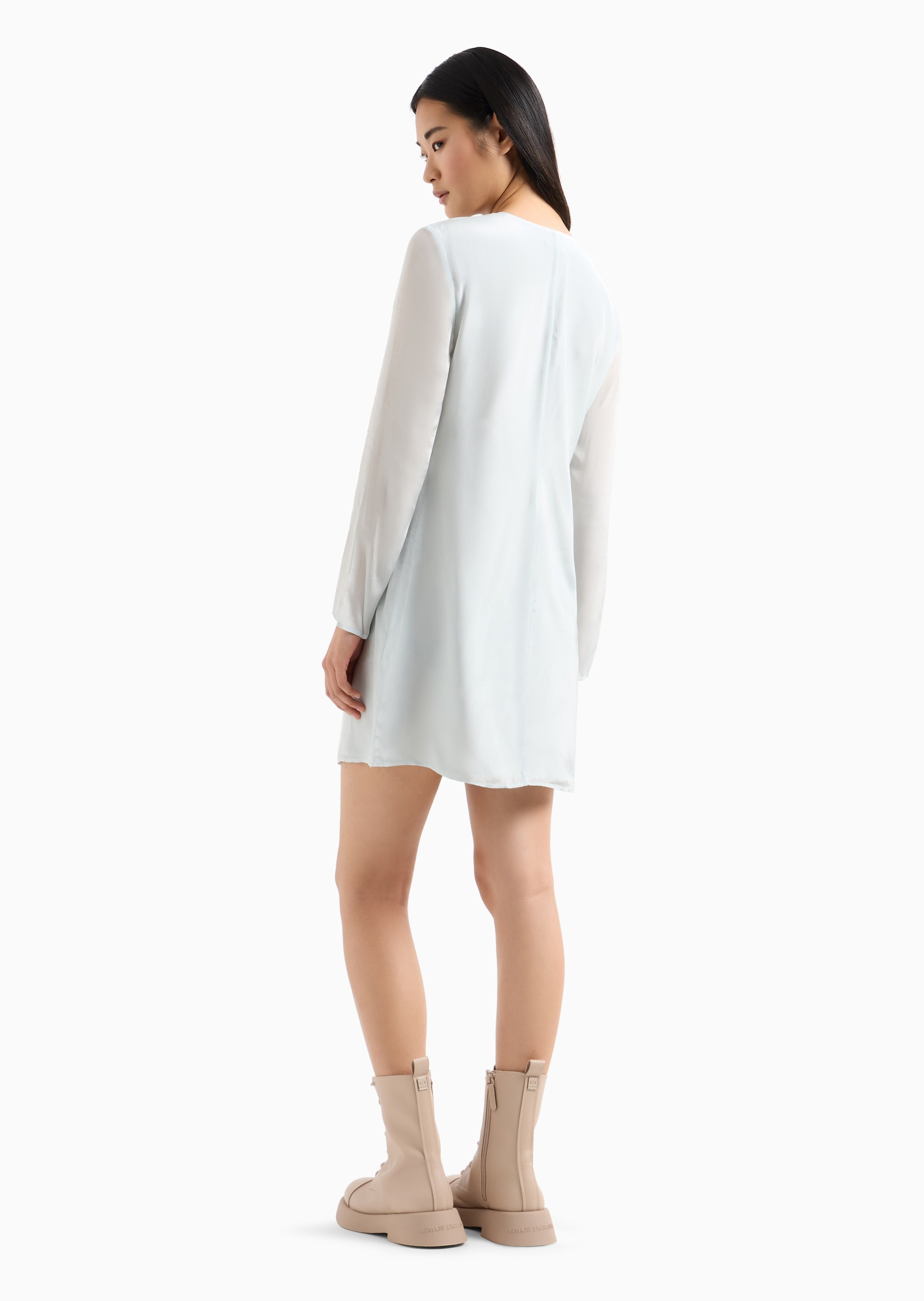 ARMANI EXCHANGE 女士人造棉合身短款V领系带连衣裙