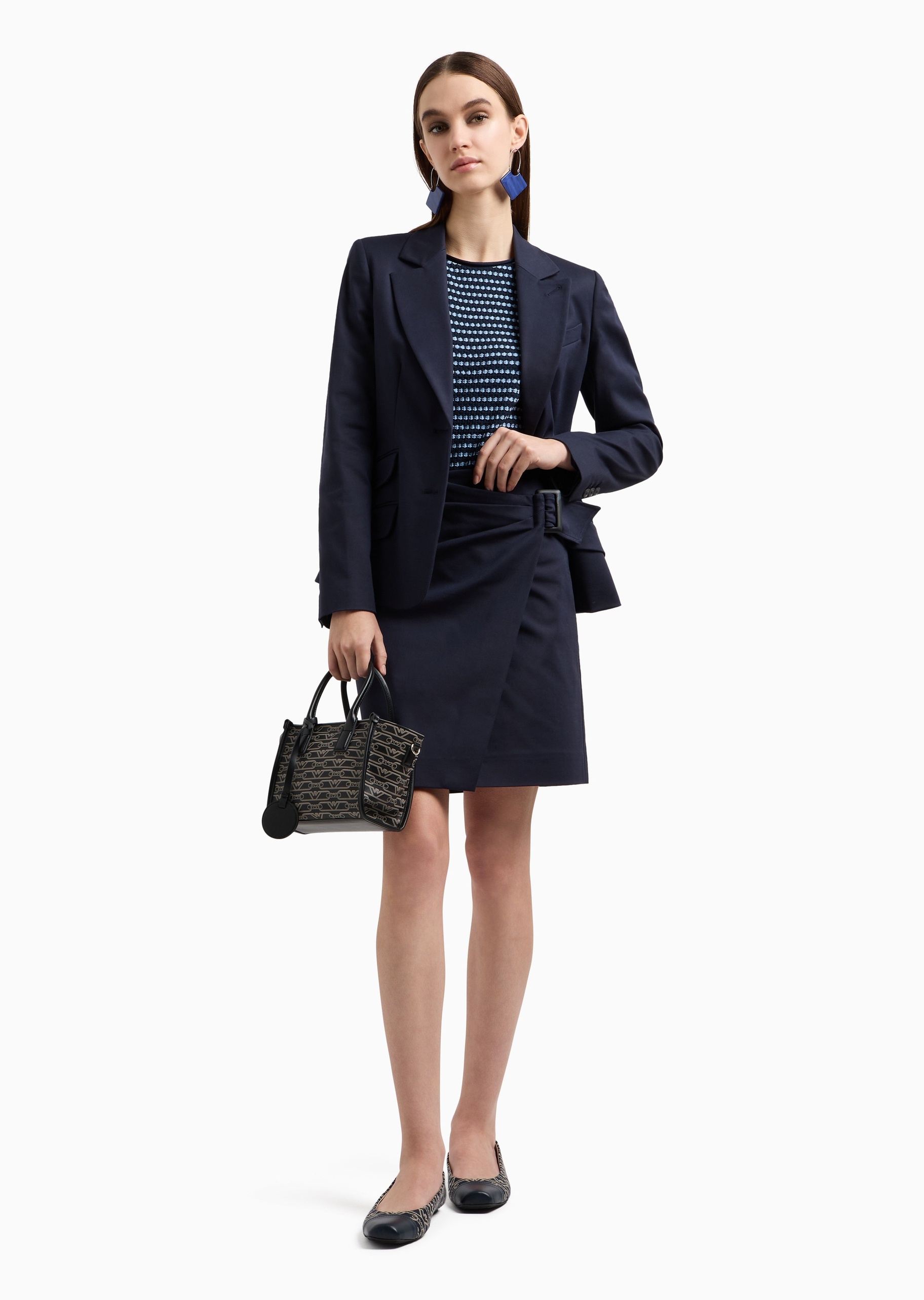 Emporio Armani 女士棉质微弹合身短款不规则设计感半身裙