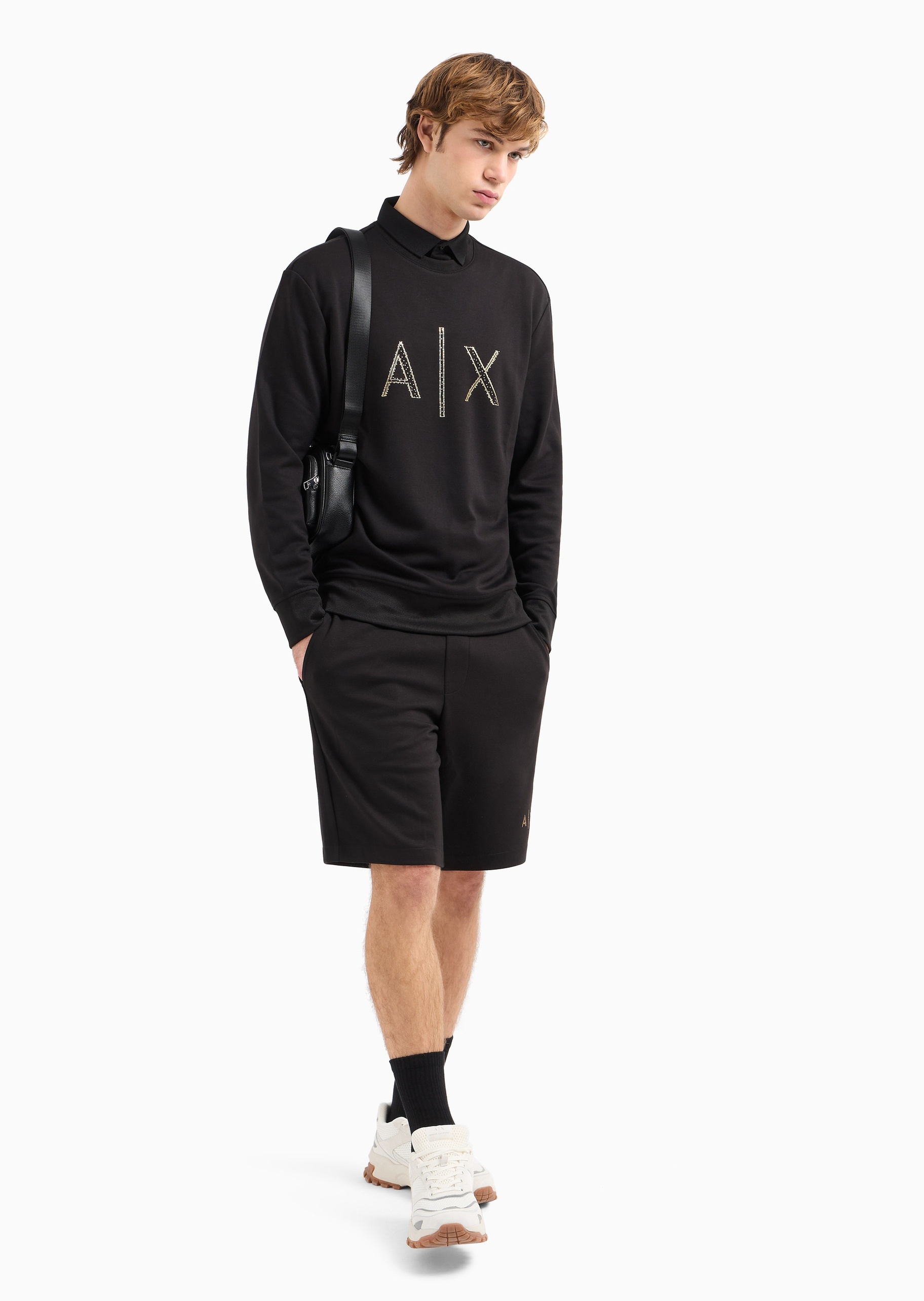 ARMANI EXCHANGE 男士微弹合身长袖圆领运动休闲卫衣