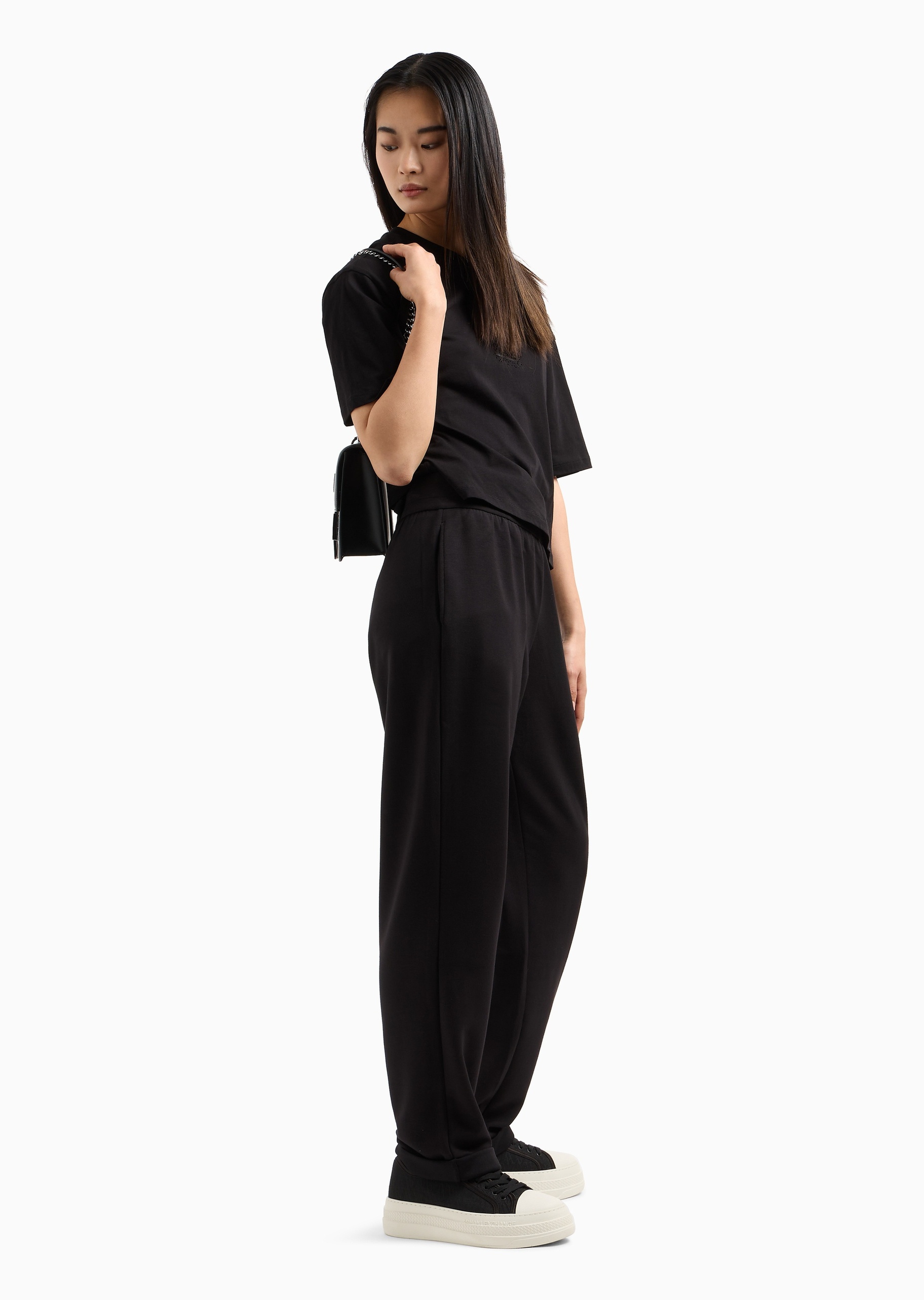 ARMANI EXCHANGE 女士弹力宽松系带长款直筒纯色卫裤