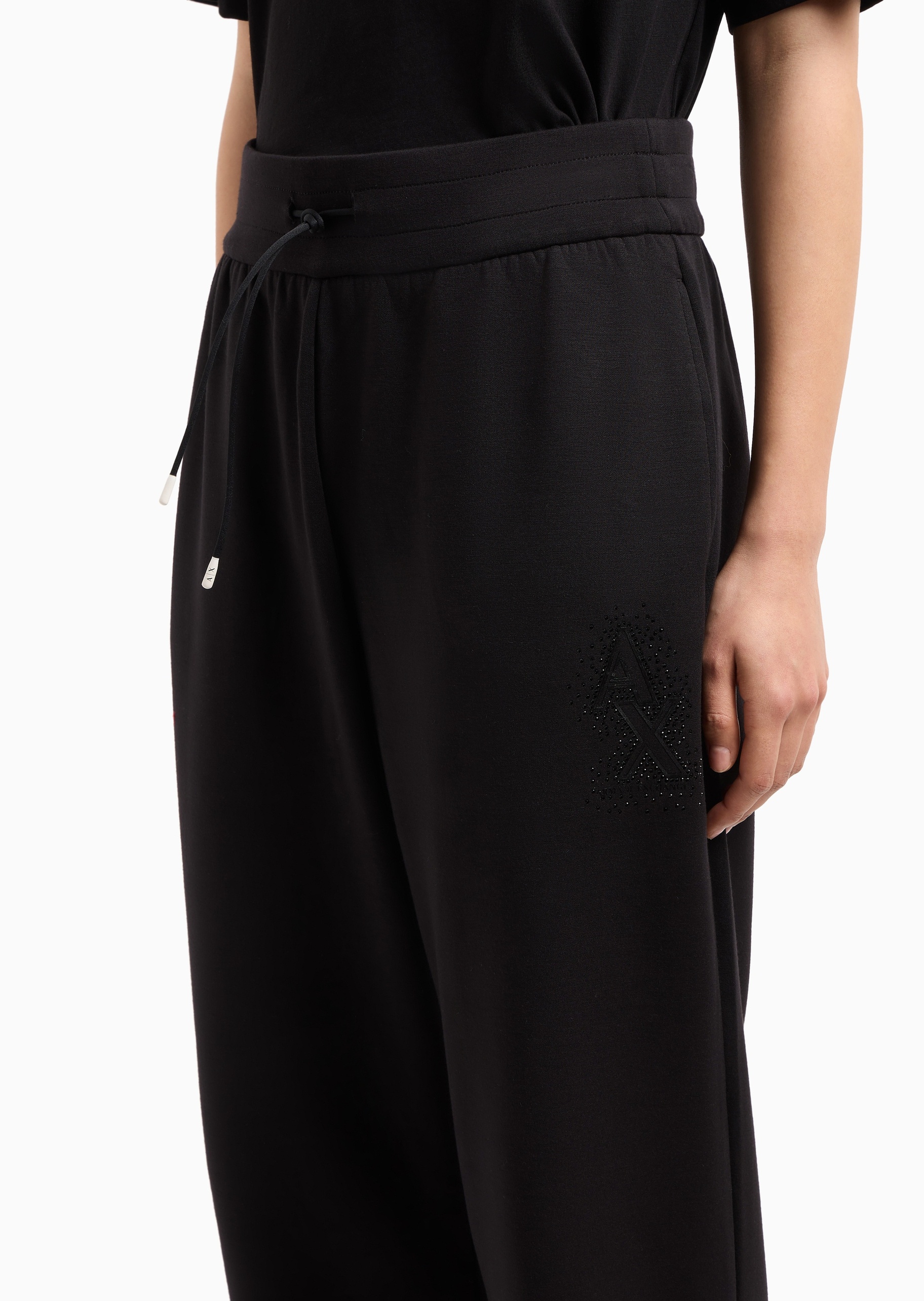 ARMANI EXCHANGE 女士弹力宽松系带长款直筒纯色卫裤