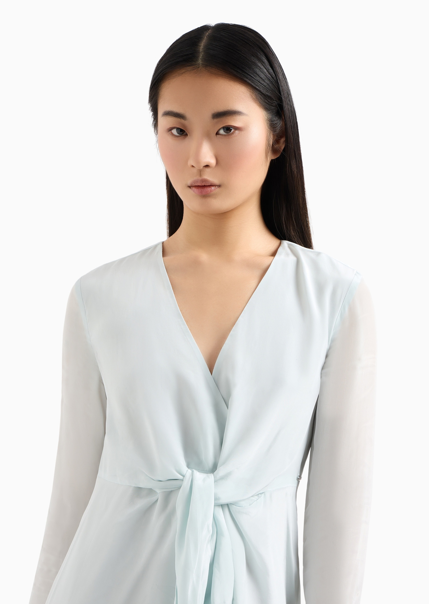 ARMANI EXCHANGE 女士人造棉合身短款V领系带连衣裙