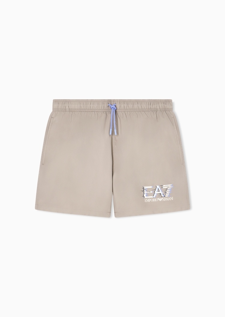 EA7 男士系带腰短款直筒撞色印花沙滩裤