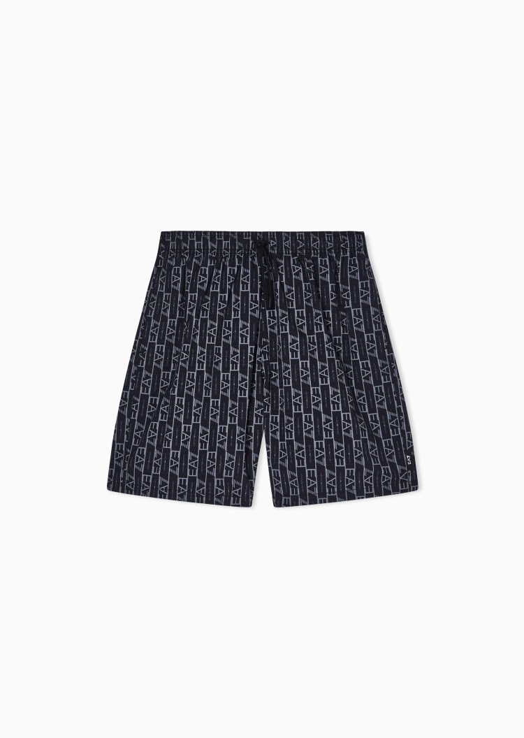 EA7 男士系带腰直筒满印休闲沙滩短裤