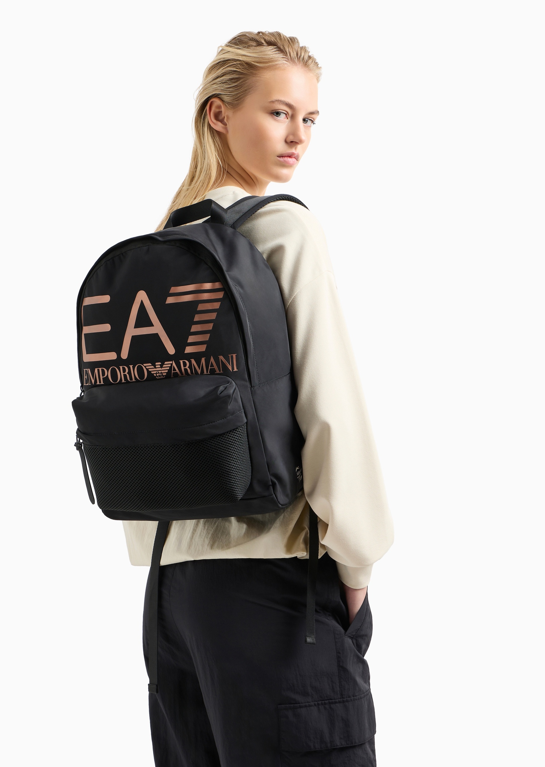EA7 男女同款大容量拉链可调节网球手提双肩包