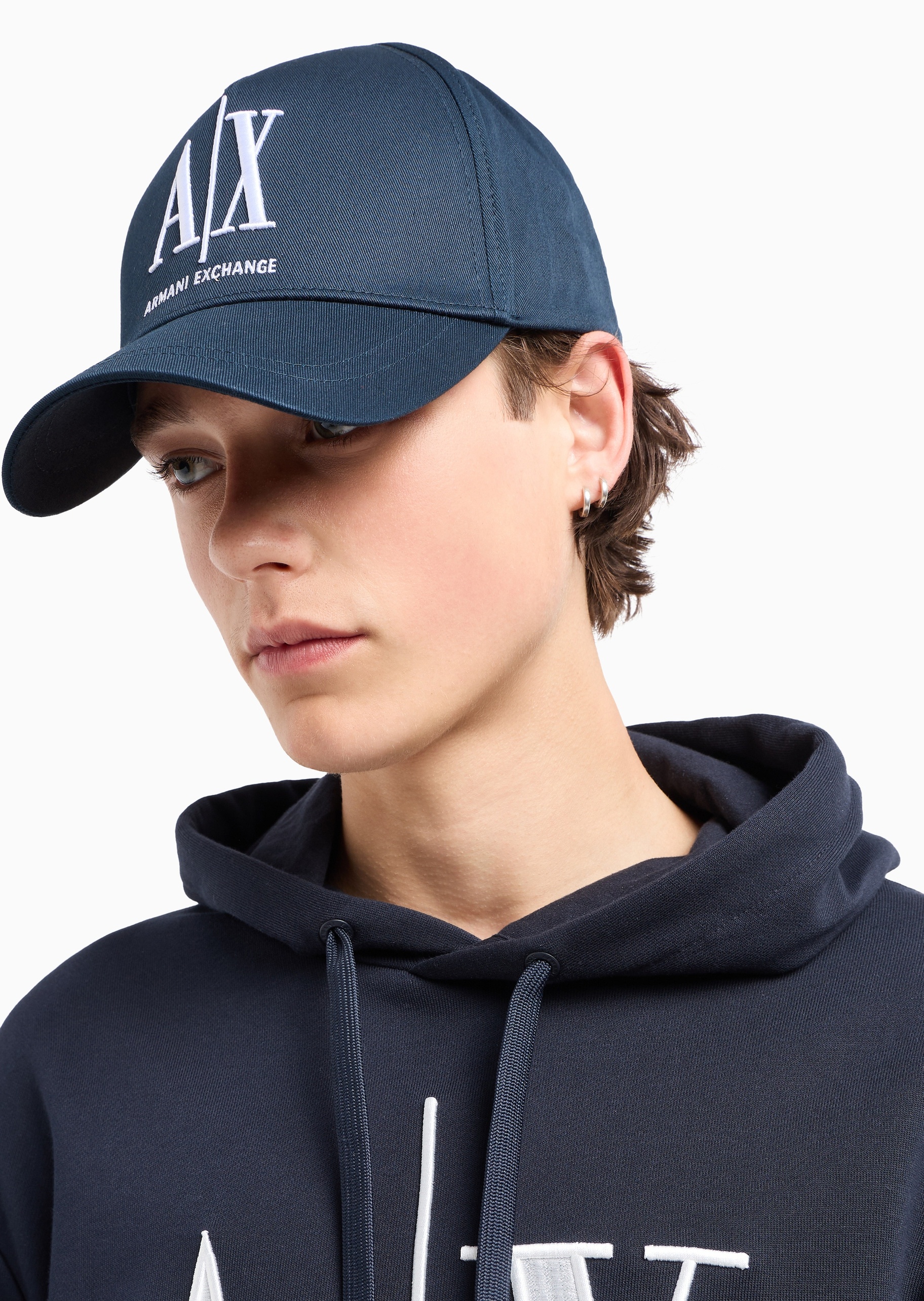 ARMANI EXCHANGE 男士全棉按扣圆顶弯檐刺绣LOGO棒球帽