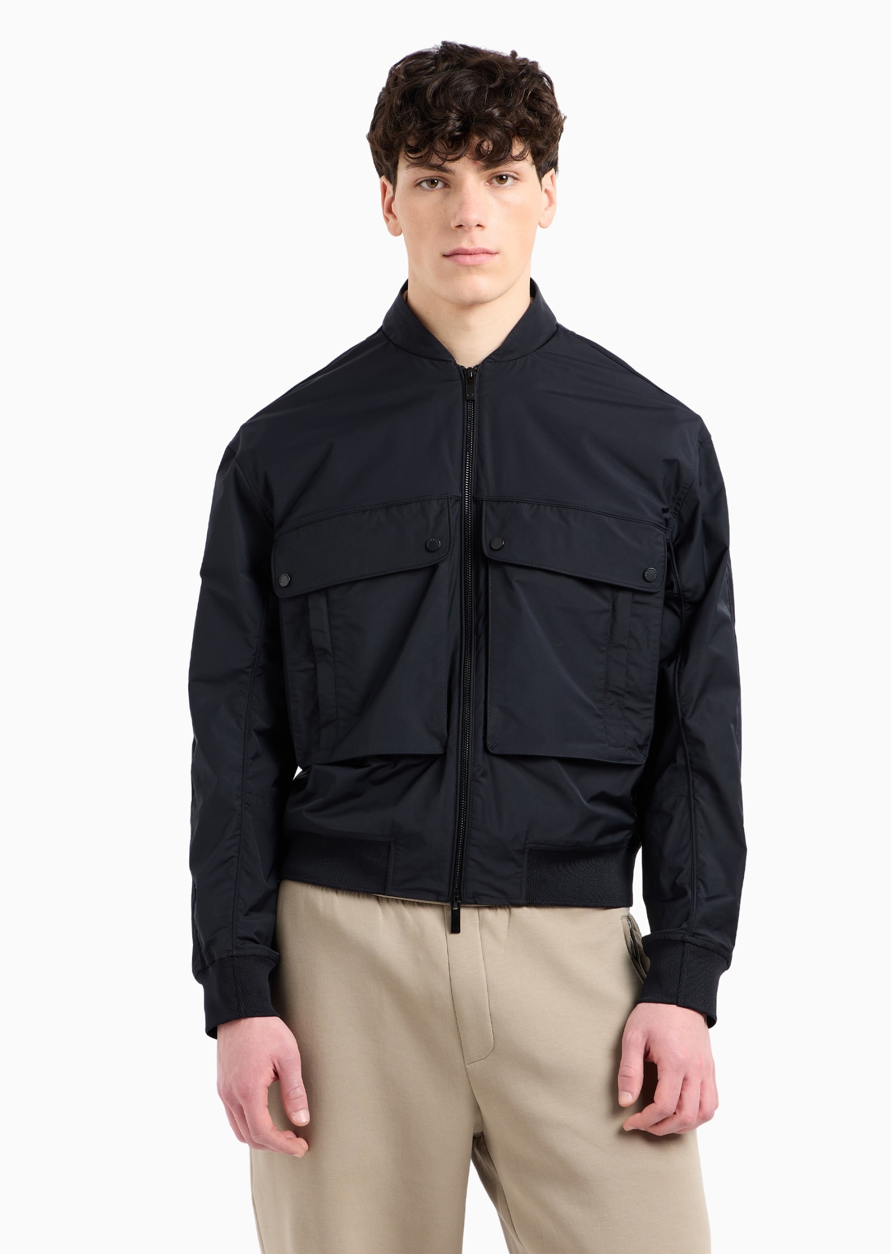ARMANI EXCHANGE 男士合身短款棒球领拉链门襟飞行员夹克