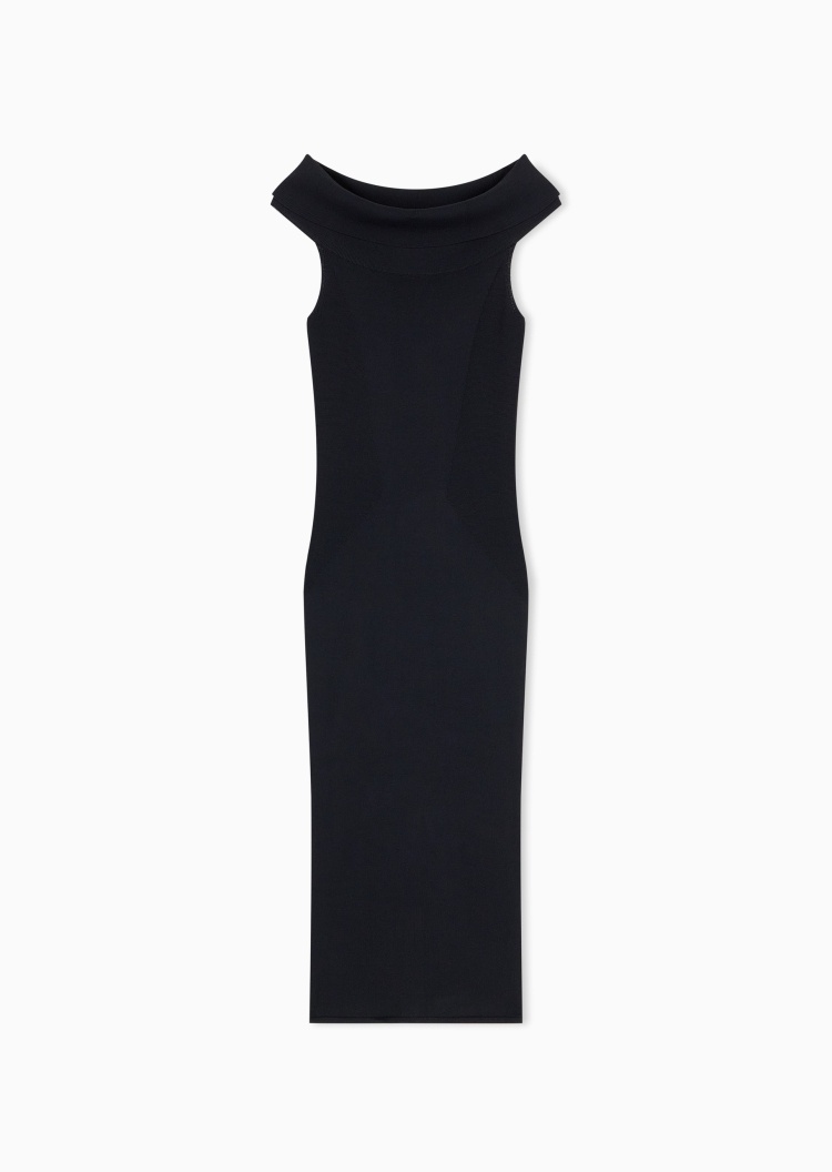 ARMANI EXCHANGE 女士修身无袖长款一字领刺绣连衣裙