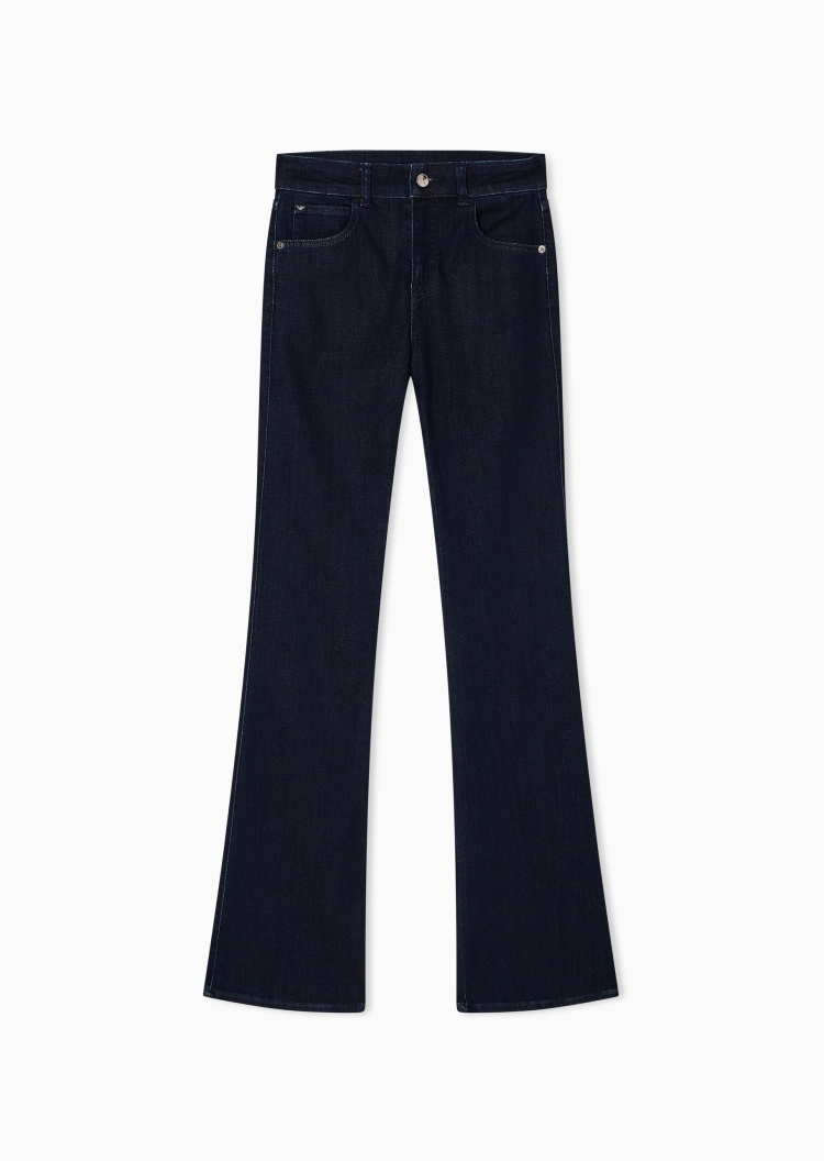 Emporio Armani 女士微弹修身中高腰长款喇叭休闲牛仔裤