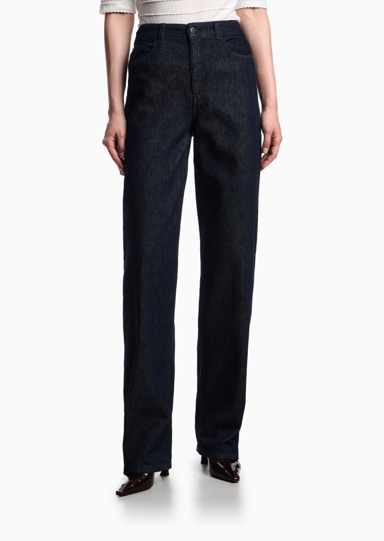 Emporio Armani 女士高腰直筒复古纯棉水洗牛仔裤