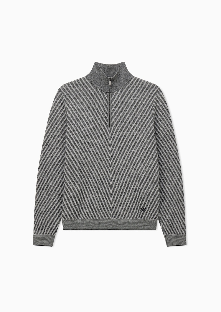 Emporio Armani 男士绵羊毛半高领套头半拉链针织毛衣
