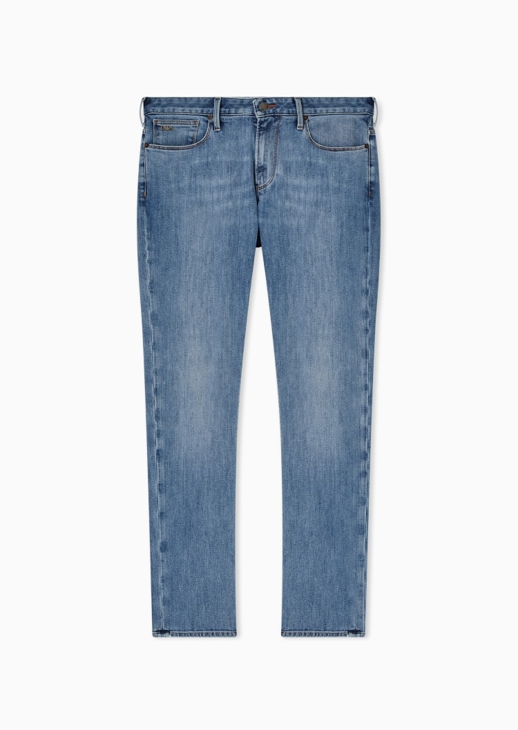 Emporio Armani 男士纯棉微弹修身低腰长款牛仔裤