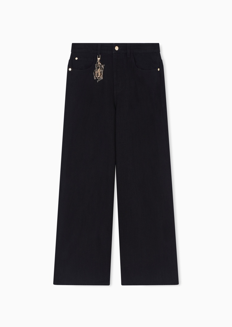 Emporio Armani 马年限定女士宽松中腰长款阔腿休闲牛仔裤