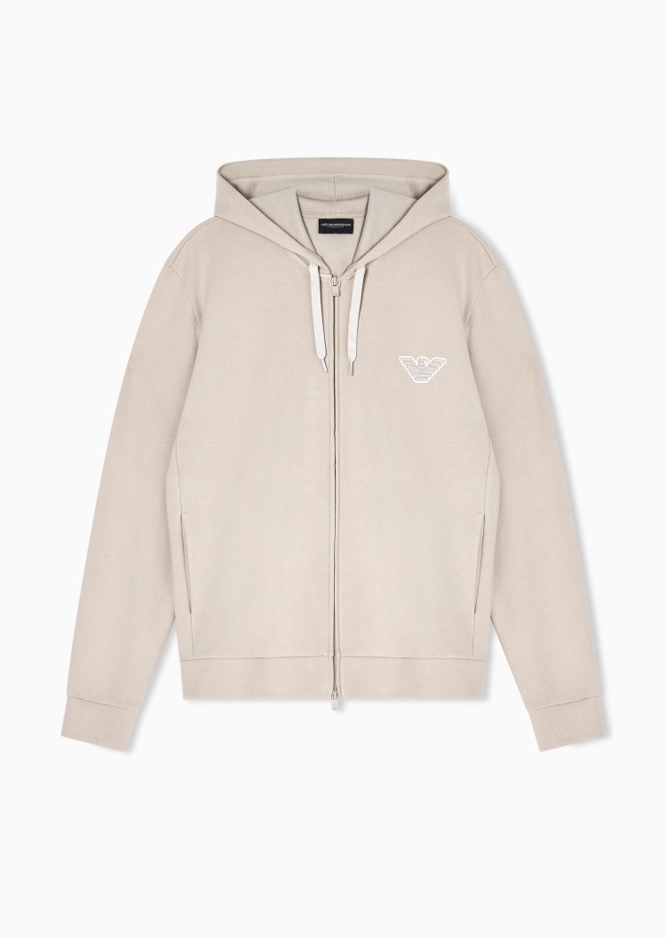 Emporio Armani 男士长袖连帽拉链波形鹰标卫衣家居服