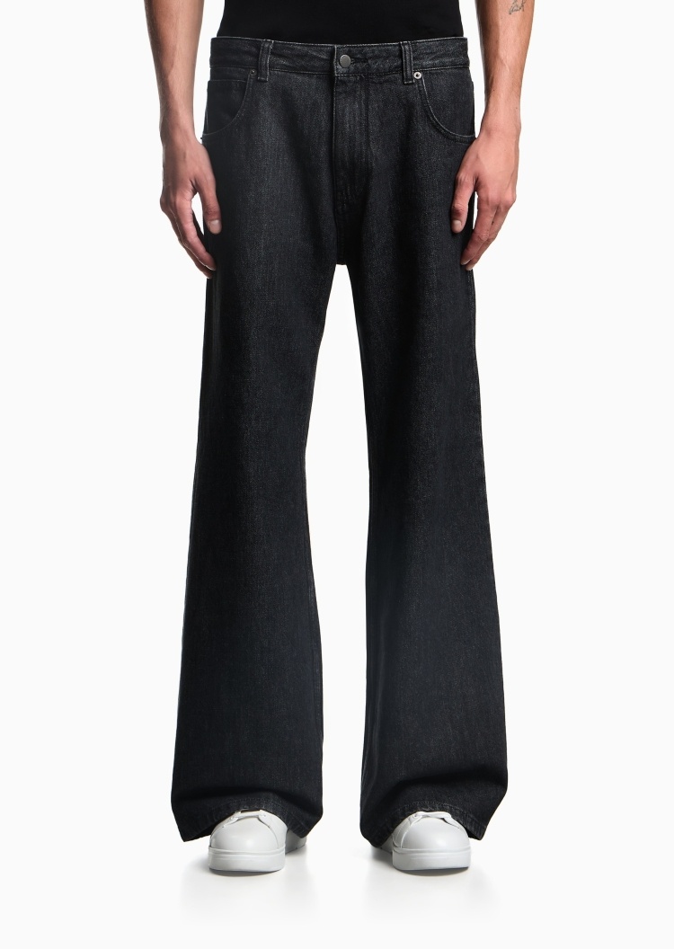 Emporio Armani 男士纯棉宽松中腰阔腿复古牛仔裤