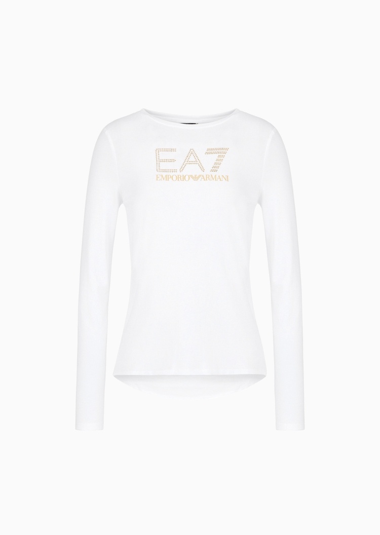EA7 女士弹力修身长袖圆领健身训练T恤
