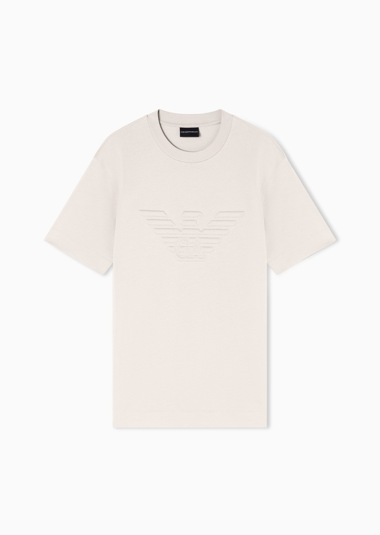 Emporio Armani 男士纯棉合身短袖圆领刺绣鹰标重磅T恤