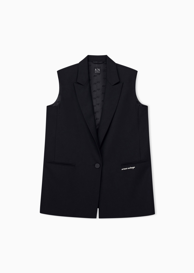 ARMANI EXCHANGE 女士无袖戗驳领刺绣单粒扣西装马甲
