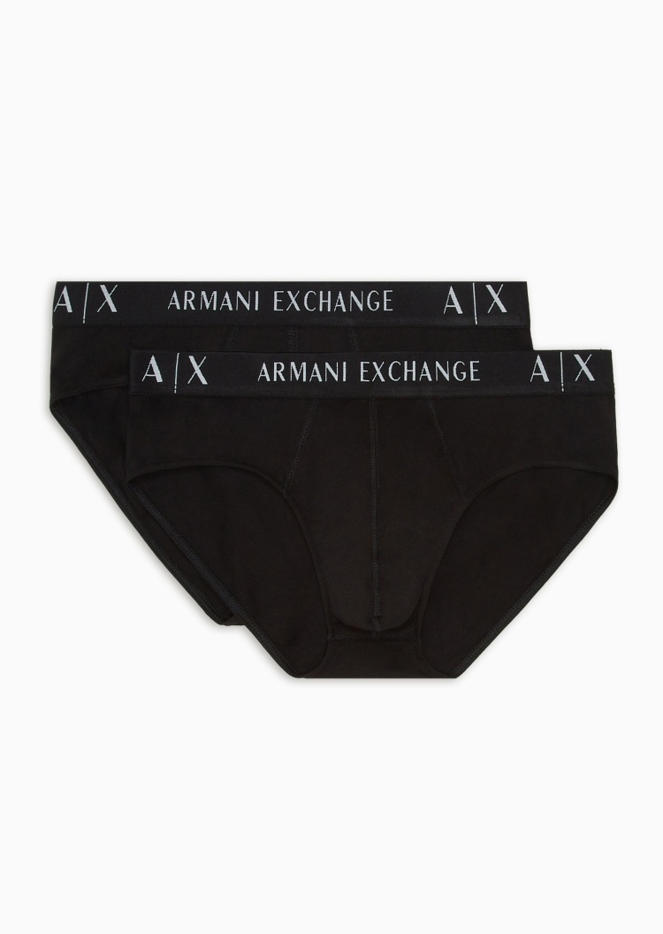 ARMANI EXCHANGE 男士纯棉弹力合身三角两条装徽标内裤套装
