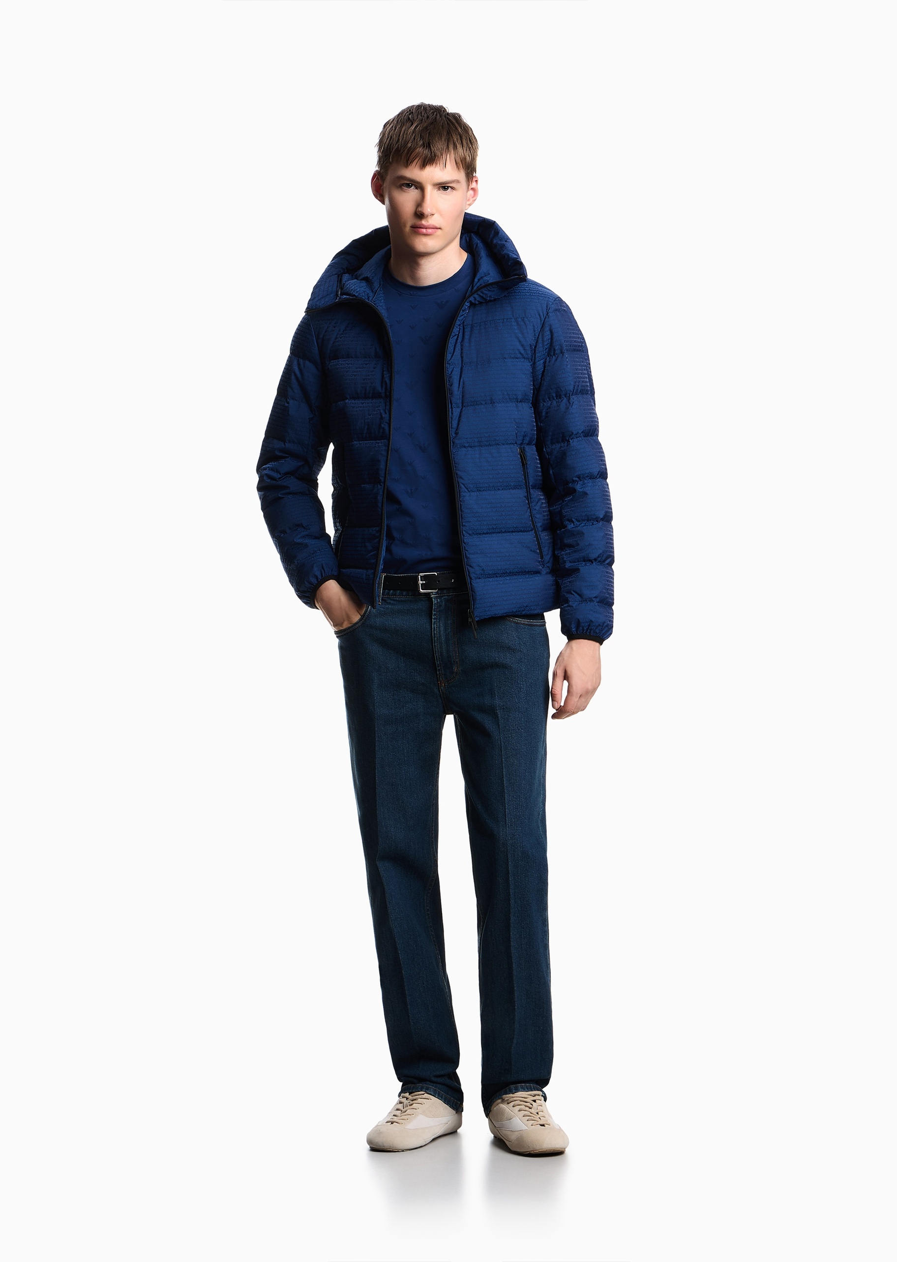 Emporio Armani 男士棉质微弹合身中腰长款直筒牛仔裤