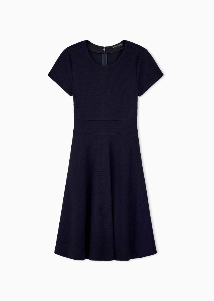 Emporio Armani 女士弹力短袖A字伞形提花连衣裙