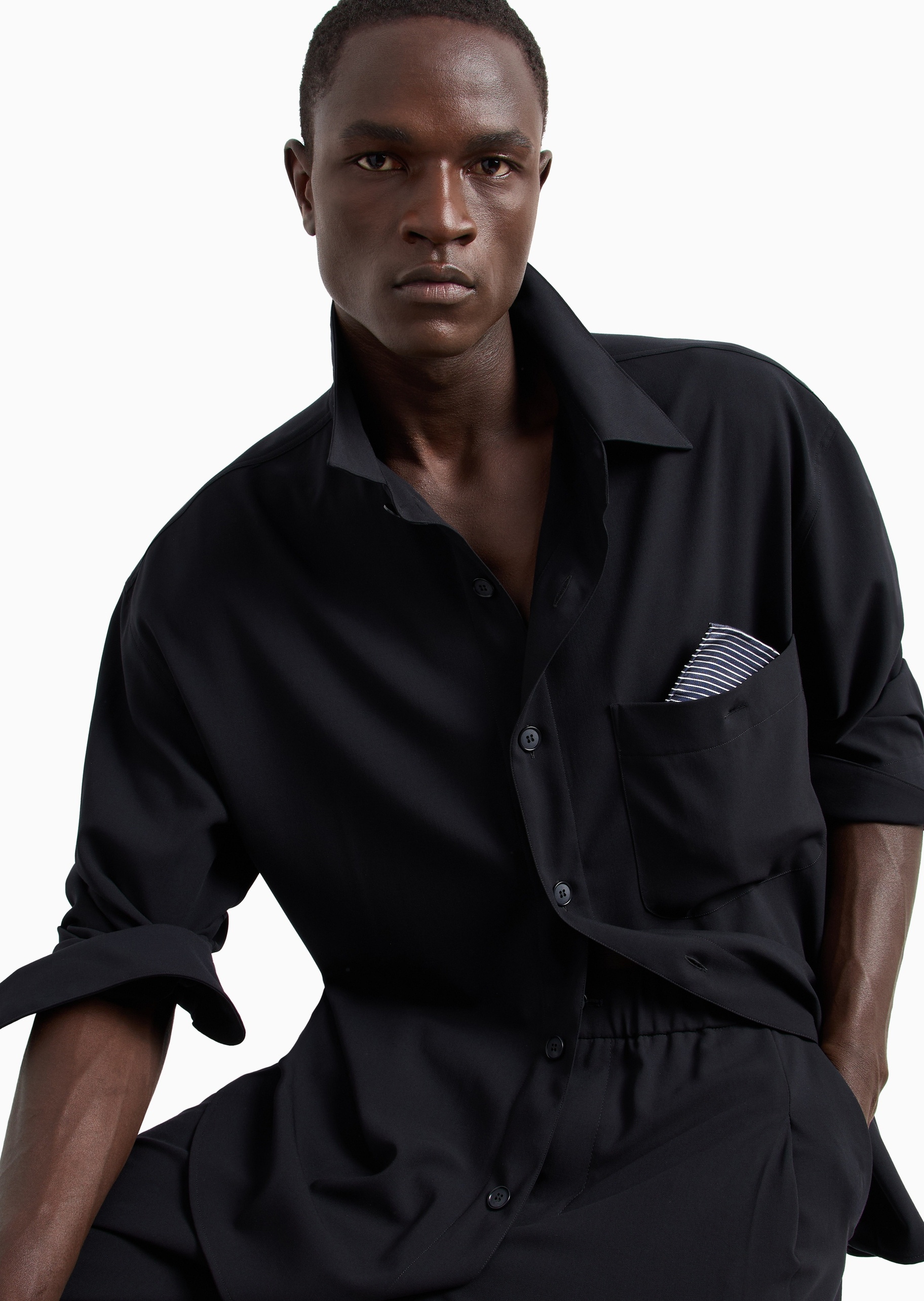 Giorgio Armani 男士全绵羊毛宽松长款锥形秀场同款休闲裤